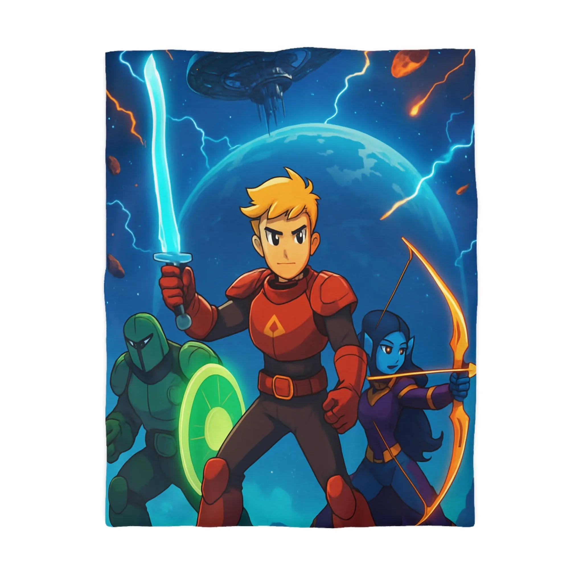 Housse de couette épique aventure galactique pour enfants avec héros et guerriers colorés