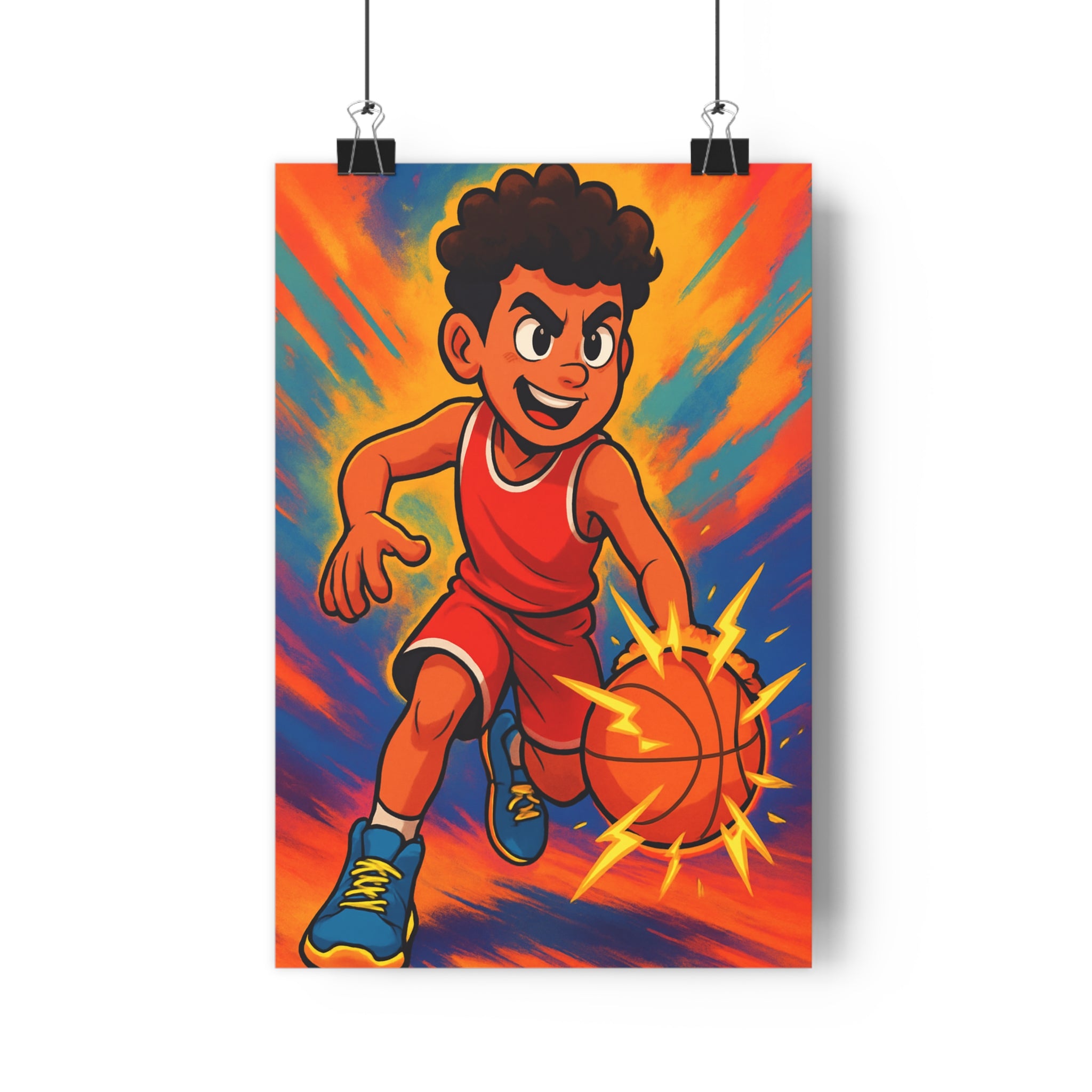 Poster décoratif basket dynamique énergique rouge bleu jaune chambre manga couleurs vives intense sportif