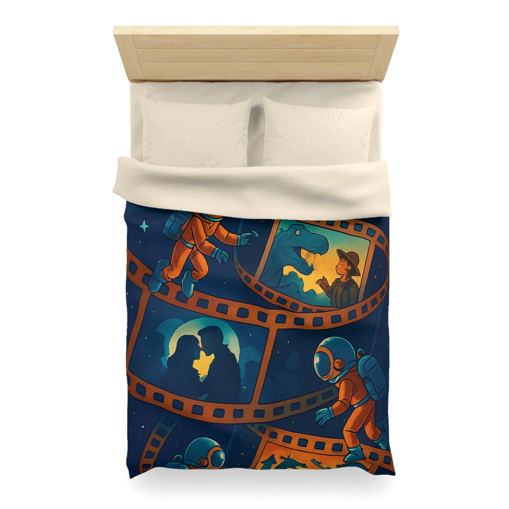Housse de couette cosmos rêveur avec astronautes et séquences cinématographiques vintage