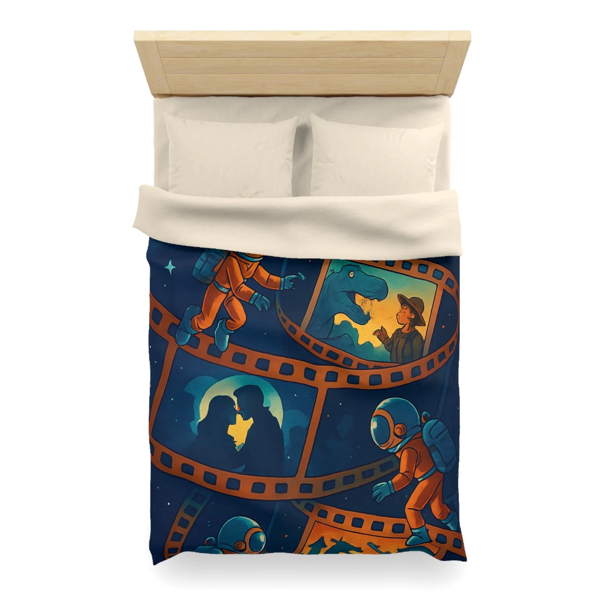Housse de couette cosmos rêveur avec astronautes et séquences cinématographiques vintage