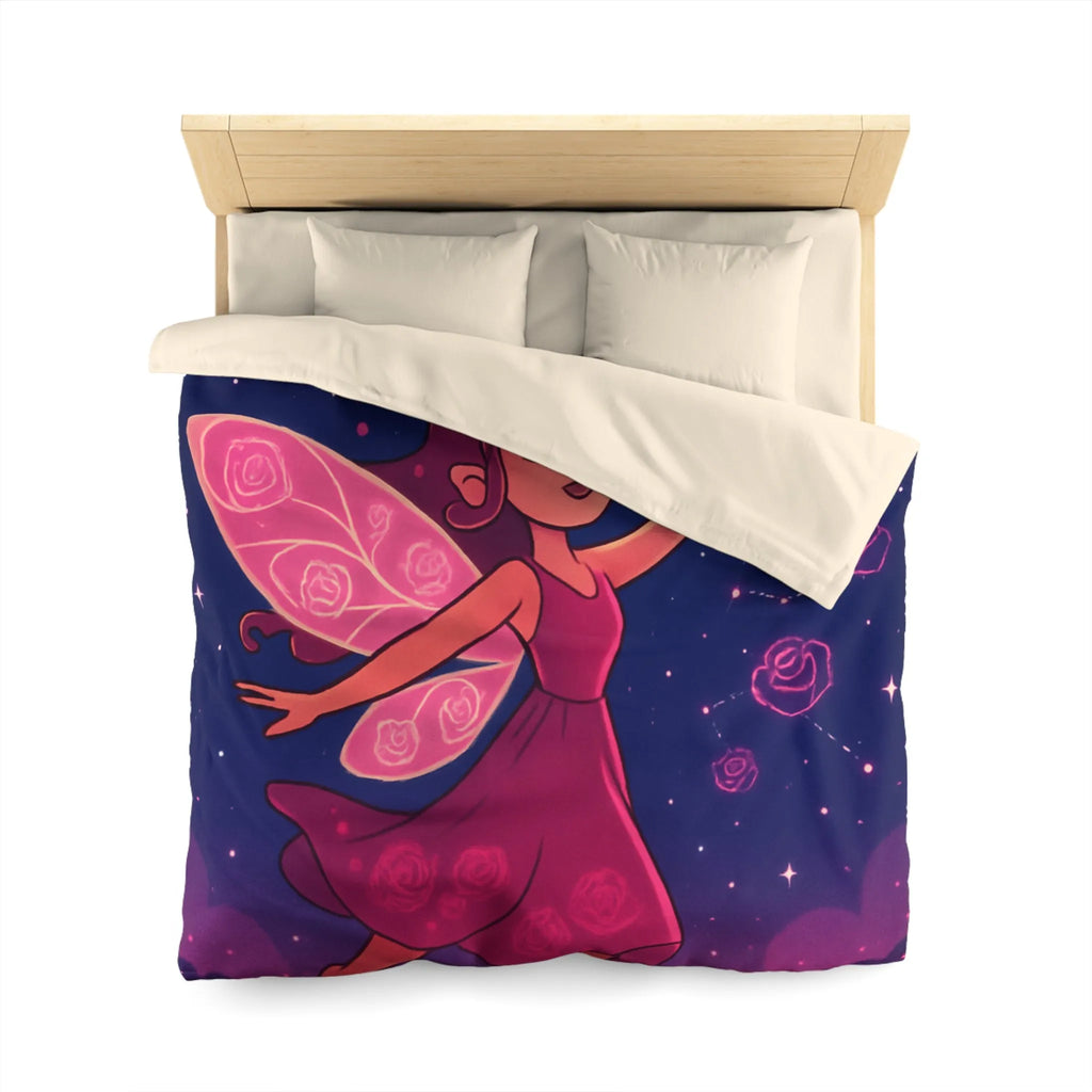 Enchanting Fairy with Wings and Glowing Roses under a Starry Night Sky