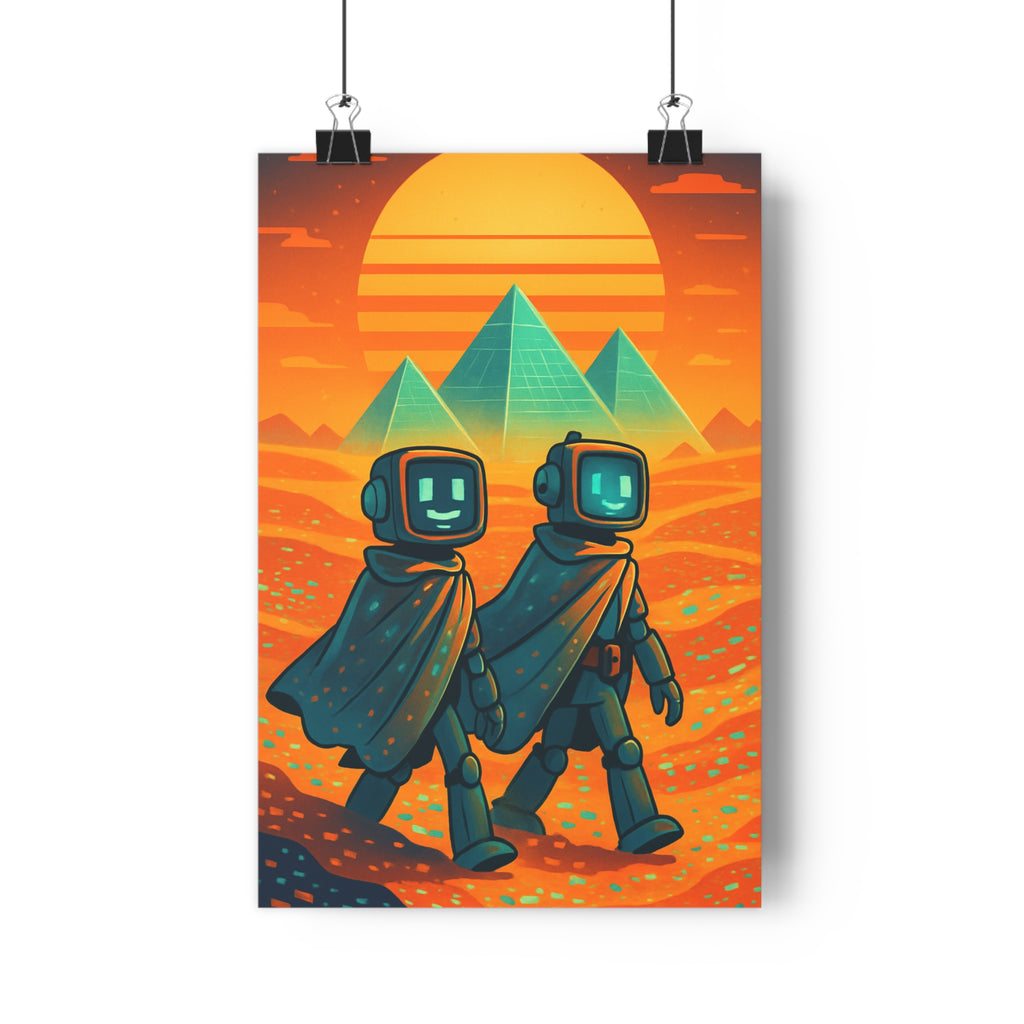 Poster décoratif art futuriste orange bleu scifi aventure bureau moderne paysage robotique numérique qualité