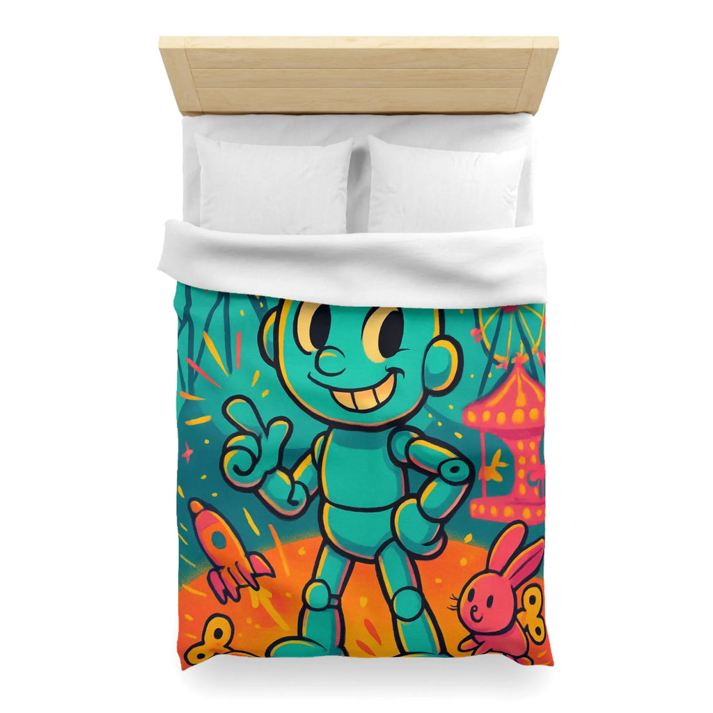 Housse de Couette Ludique avec Robot Jouet et Feux d’Artifice Multicolores pour Enfants