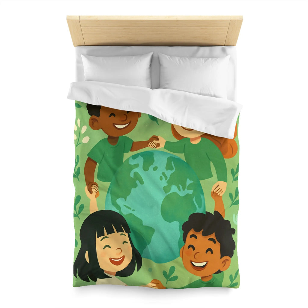 Housse de couette enfant monde coloré, paix et amitié, thème écologique éducatif