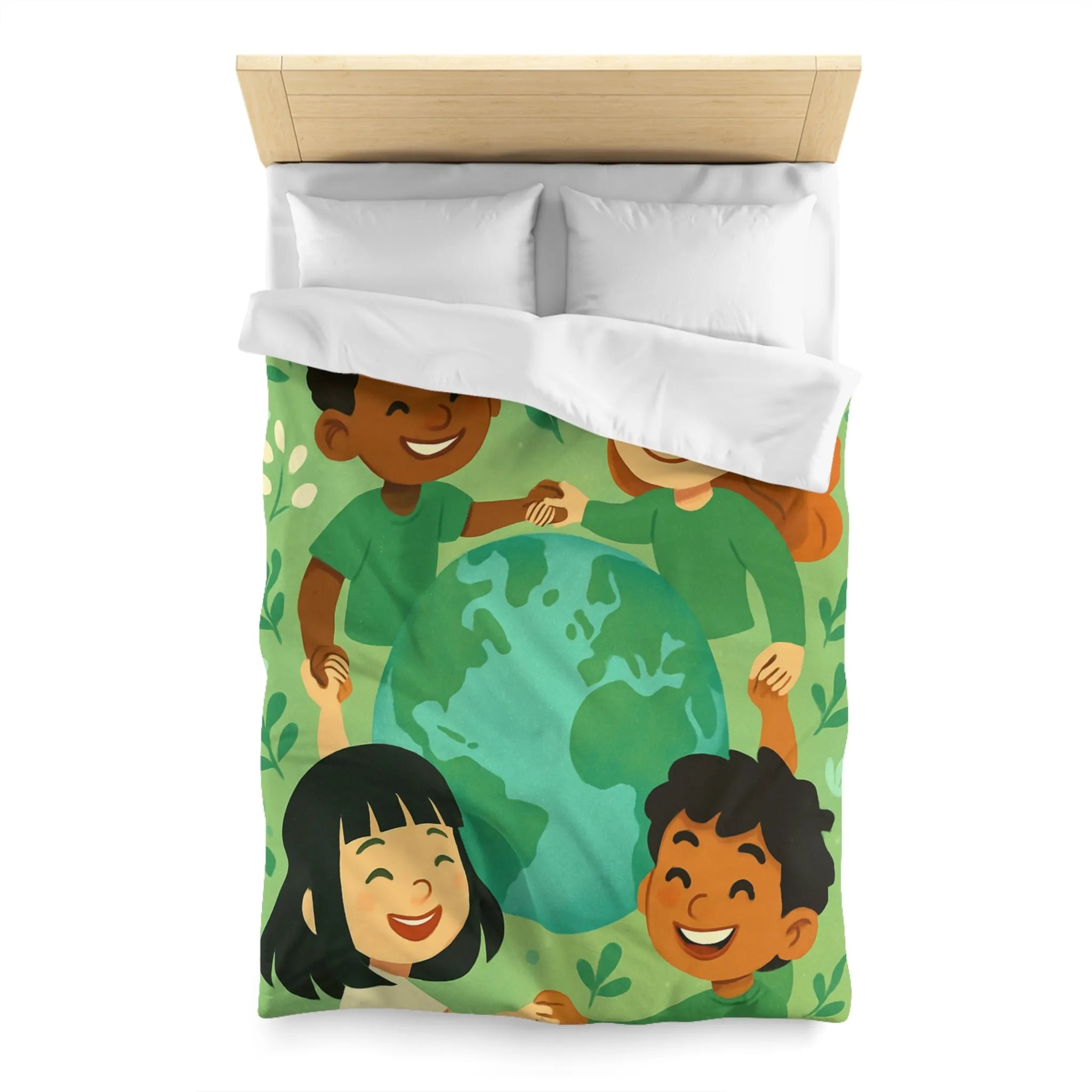 Housse de couette enfant monde coloré, paix et amitié, thème écologique éducatif