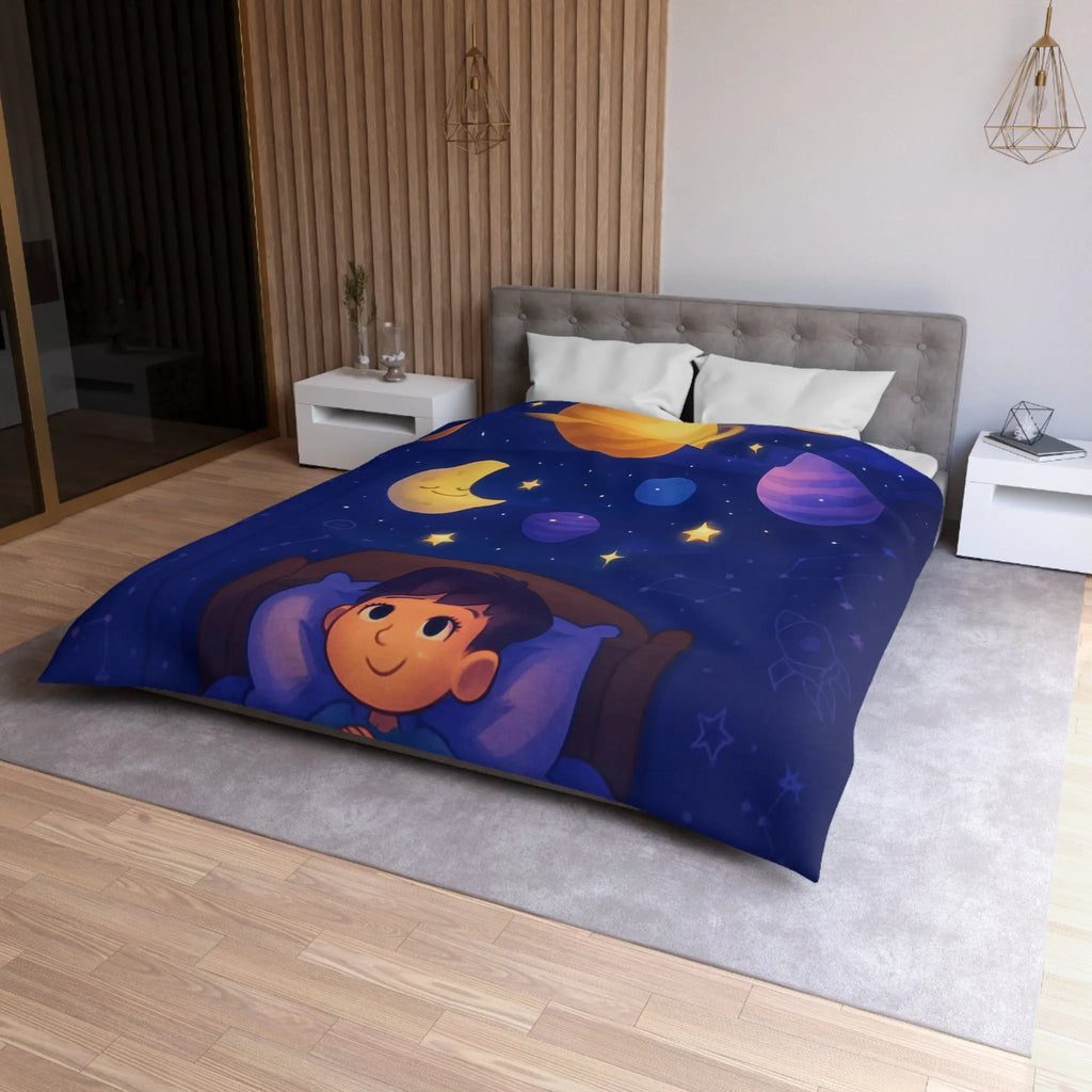 Housse de couette enfantine avec système solaire et ciel étoilé apaisant pour rêver