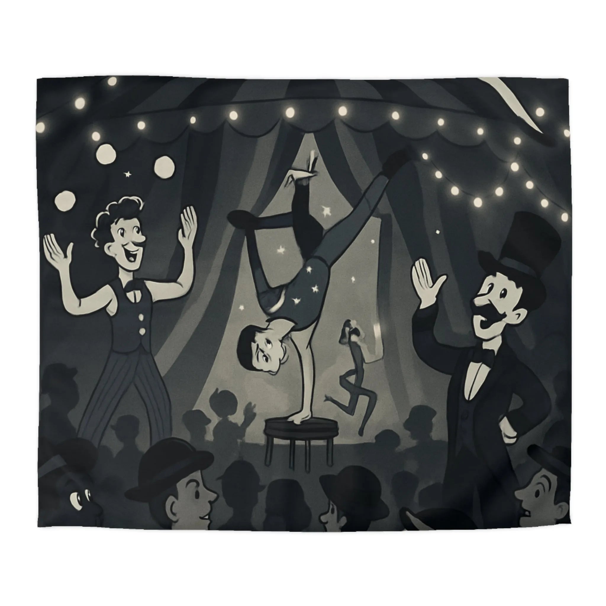 Cirque Rétro Magique: Artistes and Acrobates Vintages sous Chapiteau Illustre Nuit Étoilée