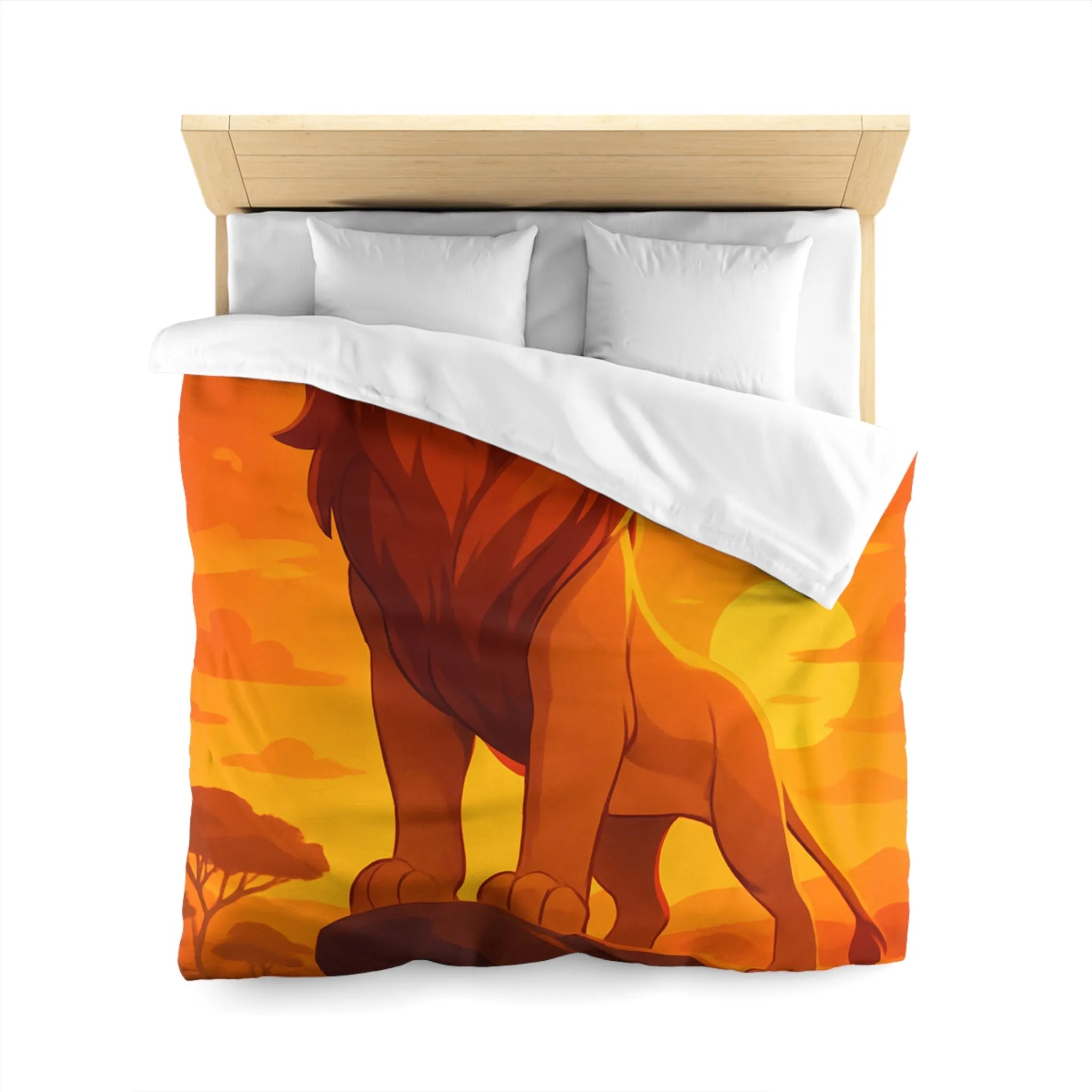 Housse de Couette Lion Majestueux au Coucher du Soleil pour Chambre Thématique Safari
