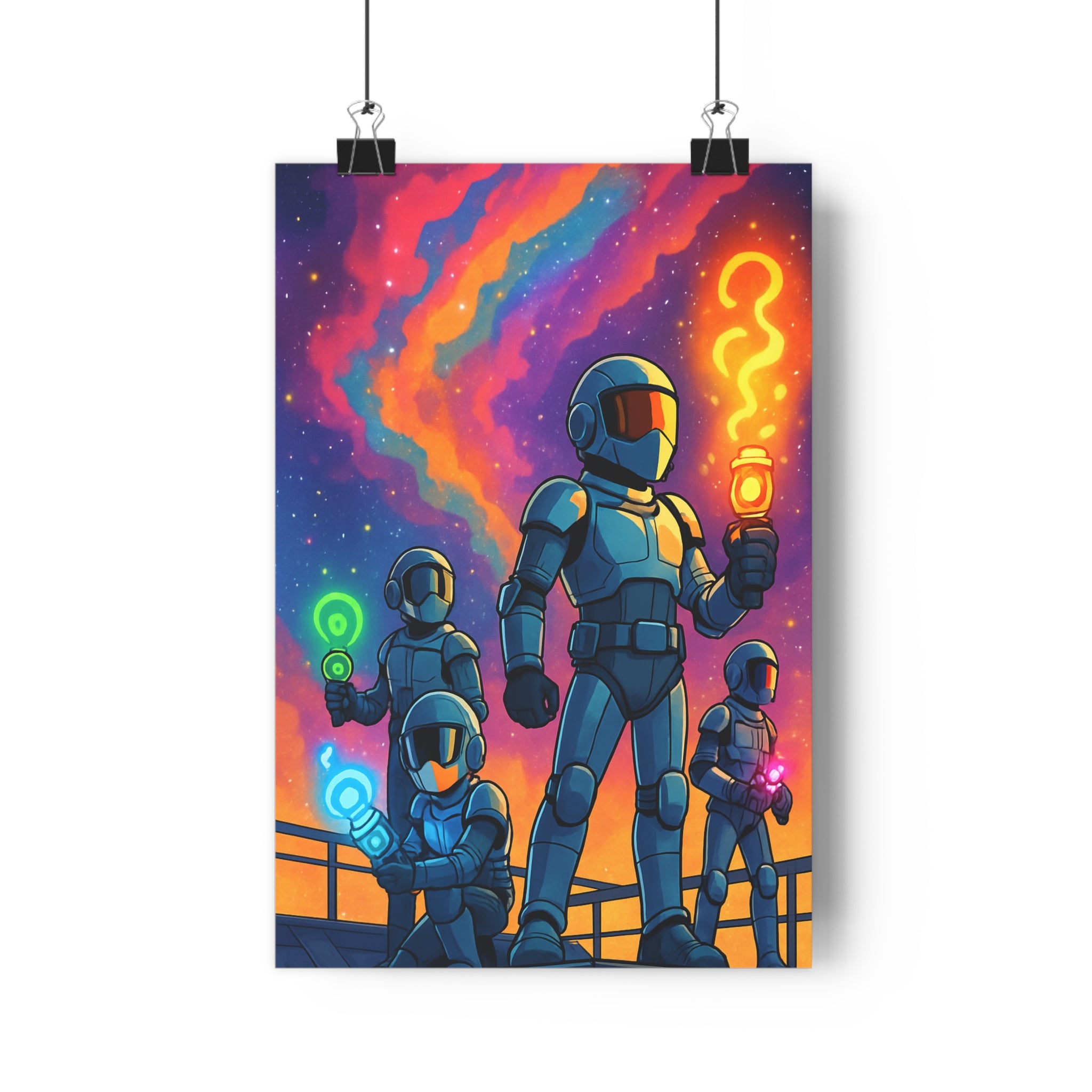 Poster décoratif futuriste violet orange bleu anime mystique salon chambre ambiance captivante personnages énergiques