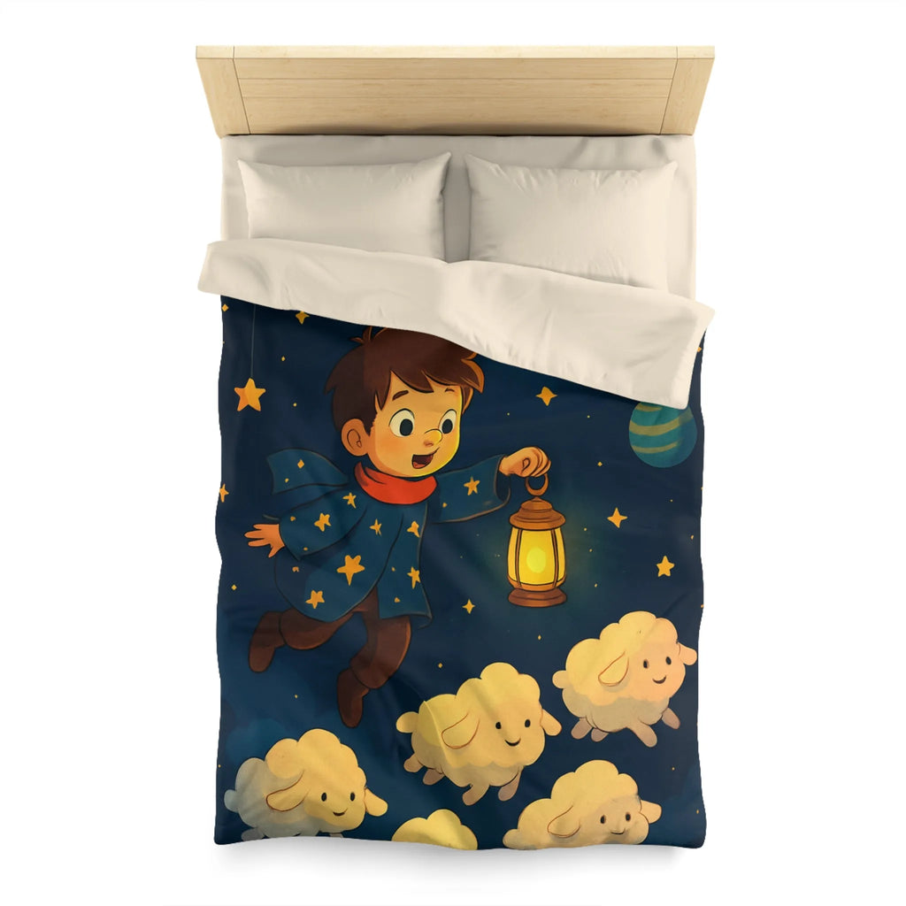 Housse de couette enfant rêveur avec étoiles, lune et moutons volants mignons