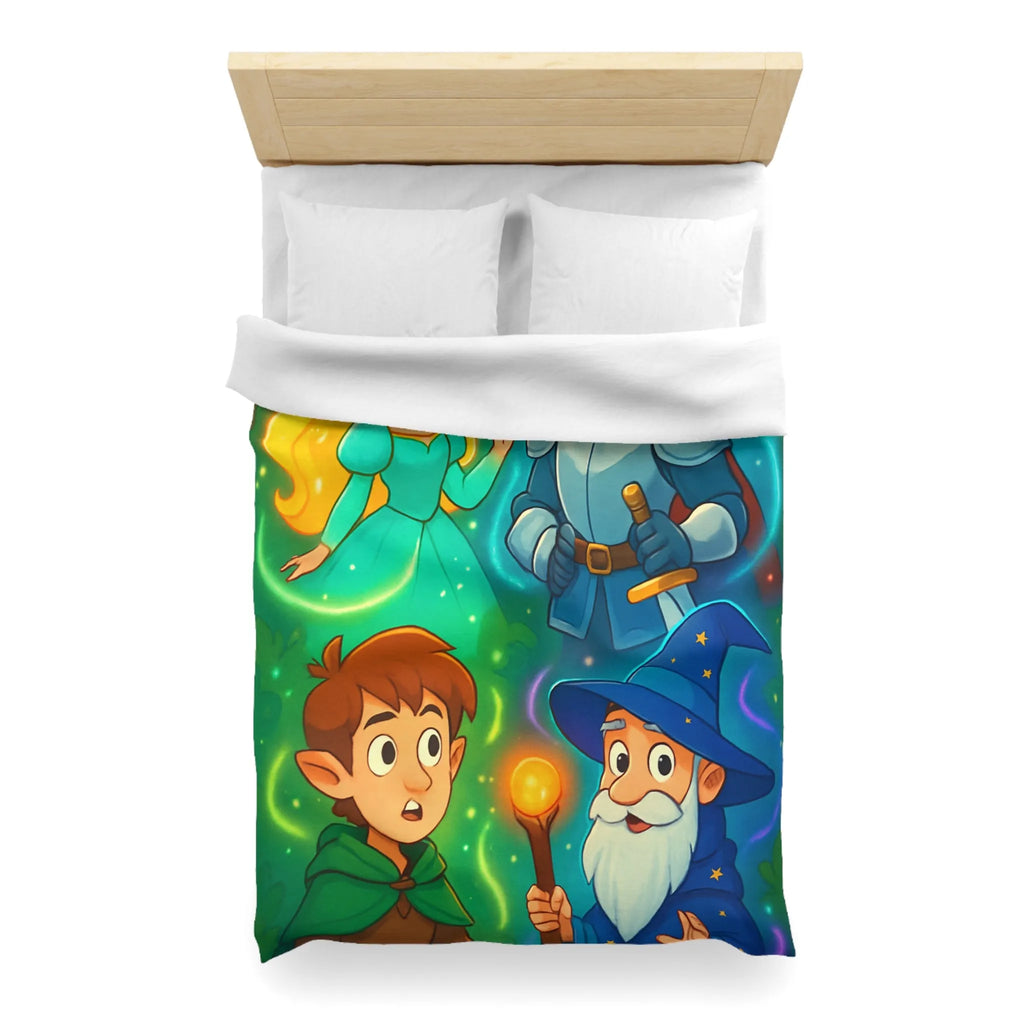 Housse de couette avec chevalier, magicien, princesse et elfes pour chambre enfant