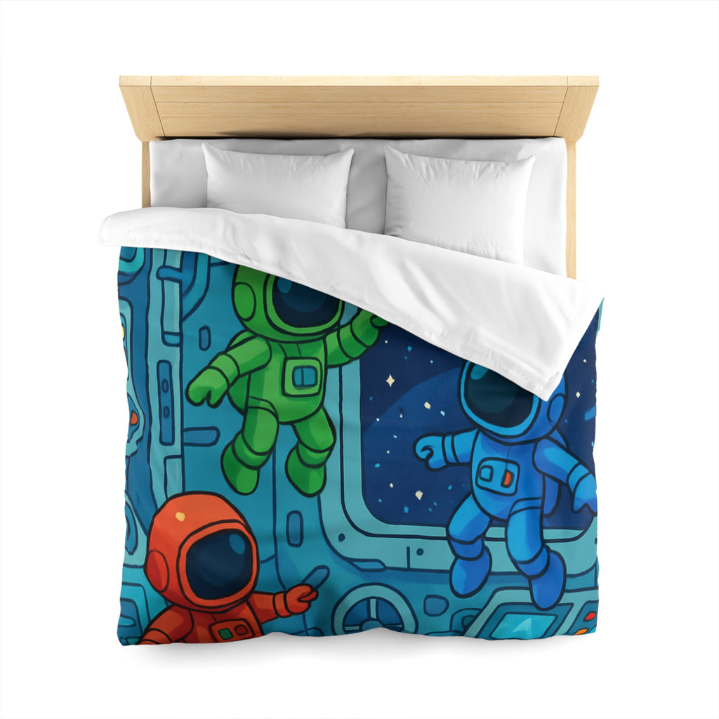 Quatre Astronautes Colorés Flottant Joyeusement Dans Une Station Spatiale Avec Vue Sur Étoiles