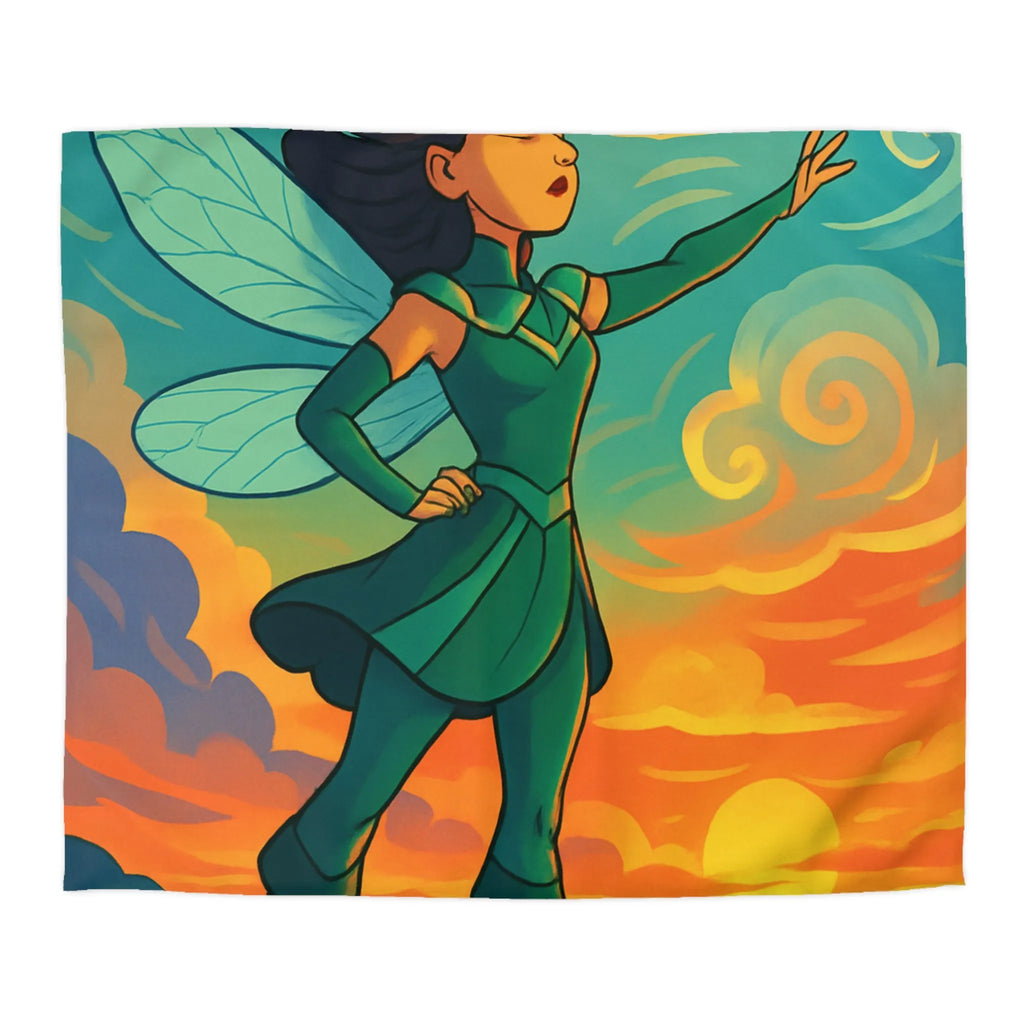 Housse de Couette Fée Magique sur La Falaise au Coucher de Soleil Éblouissant