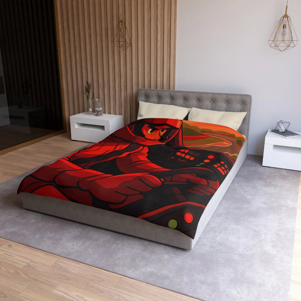 Housse de couette dynamique motif pilote de course rouge en automobile sportive