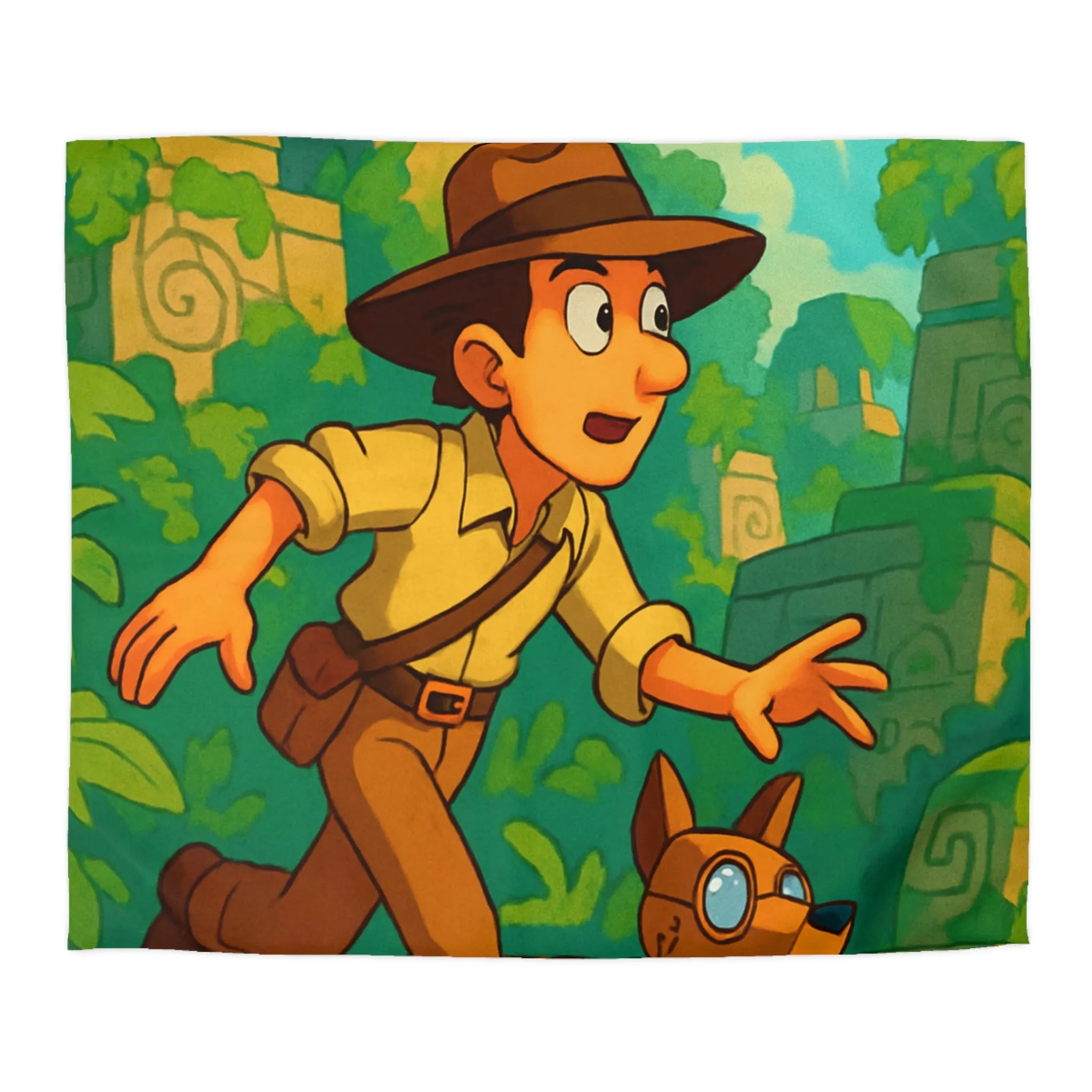 Housse de couette aventure jungle avec personnage explorateur et chien robotique animé