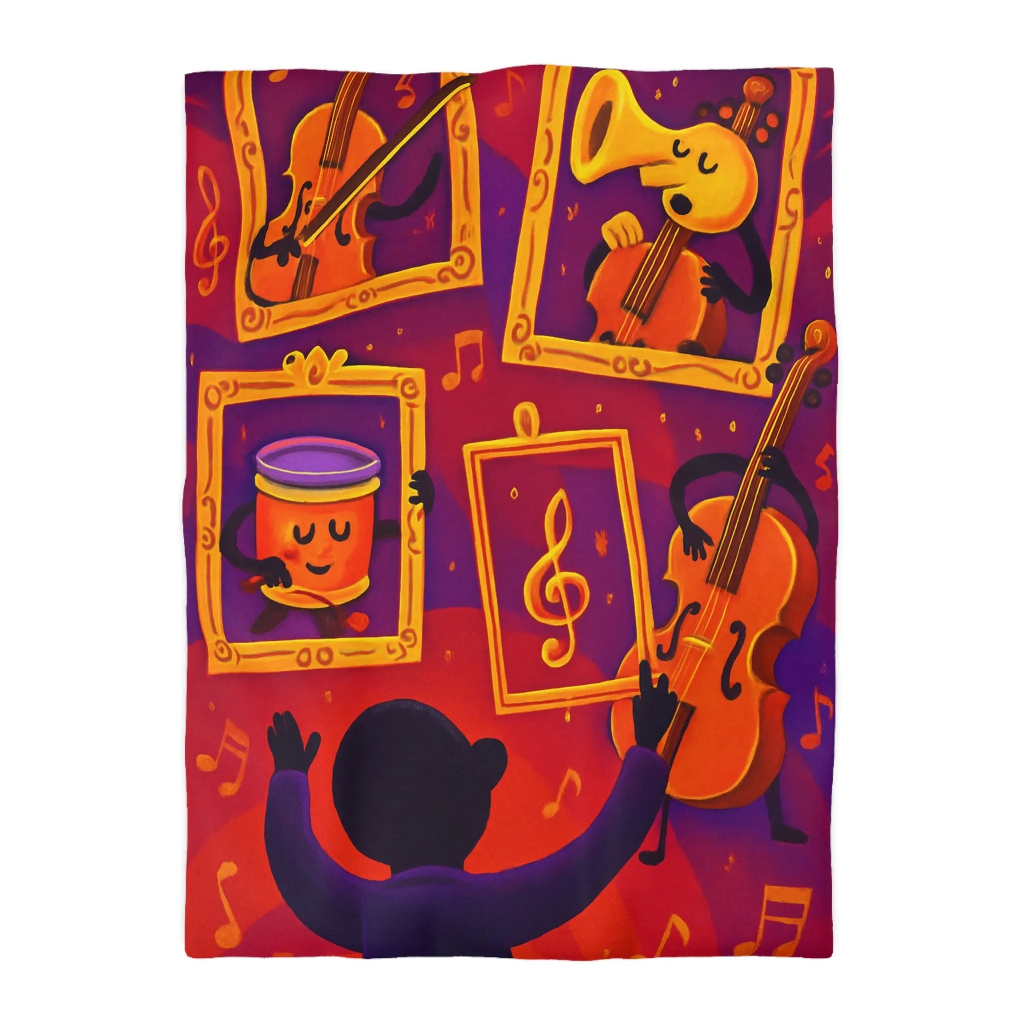 Housse de couette avec motifs musicaux colorés et cadres en pleine symphonie orchestrale