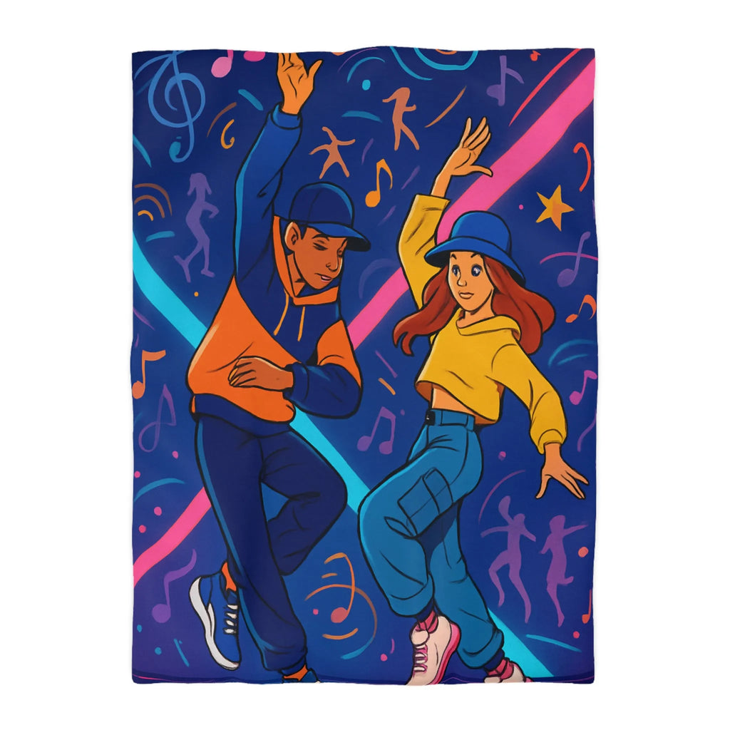 Housse de couette dynamique avec danseurs hip hop sur fond coloré et musical