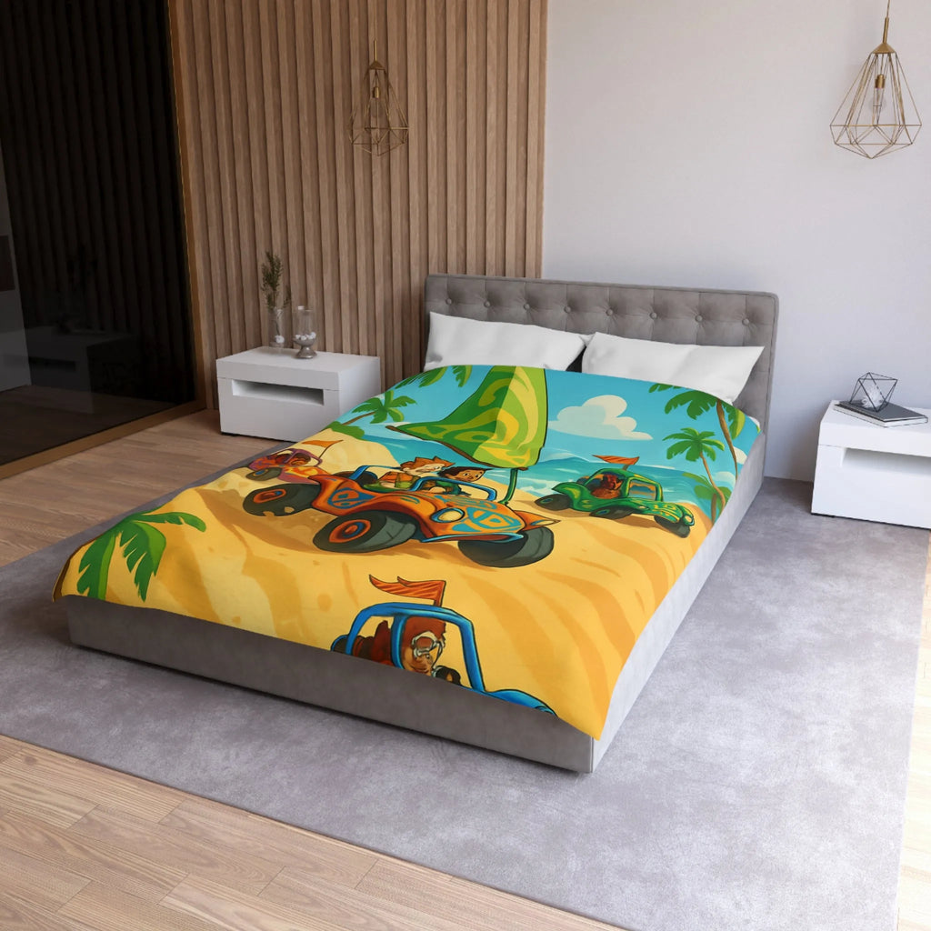 Housse de couette colorée avec motif voitures de plage et palmiers tropicaux