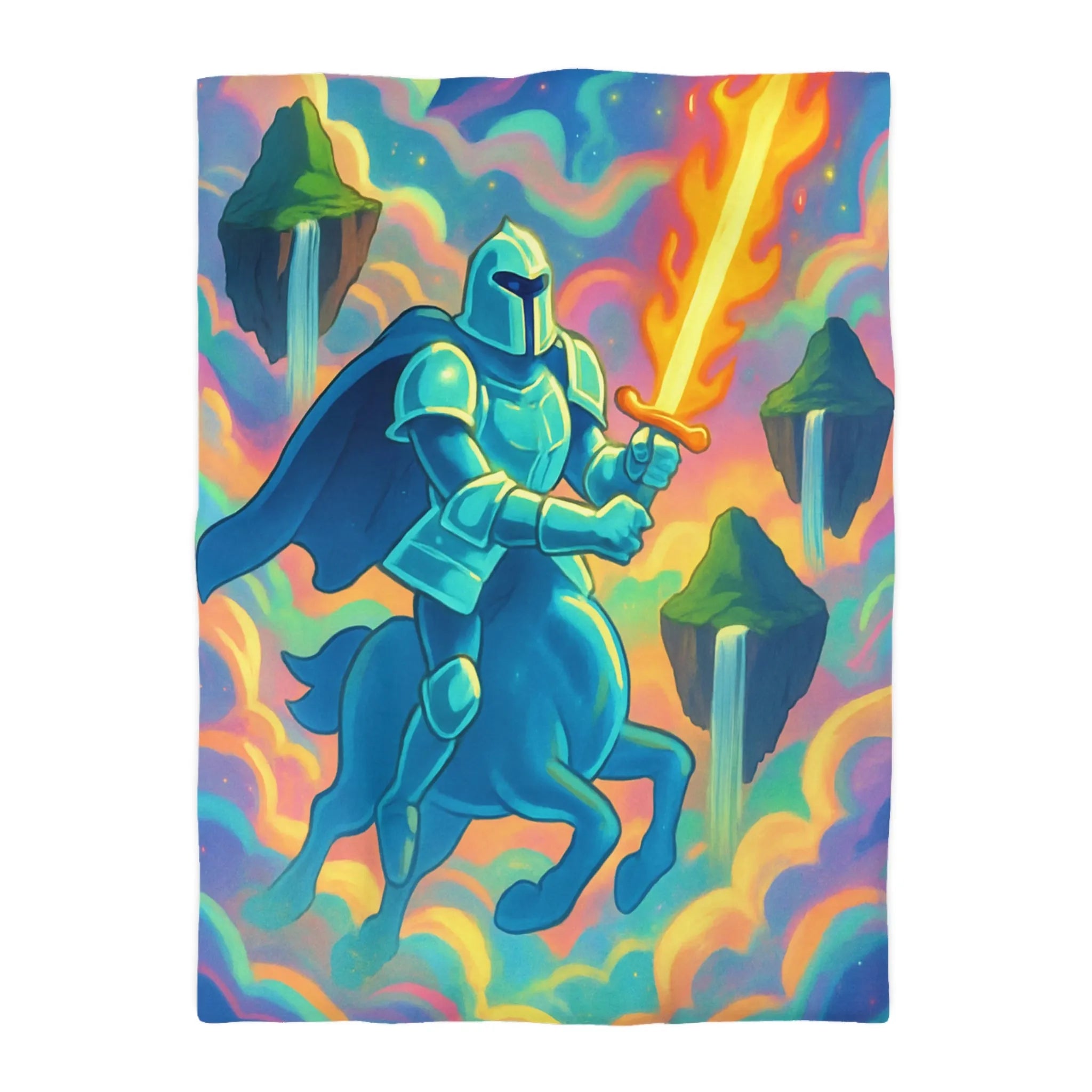 Chevalier Mystique et Centaure Bleu sur Nuages avec Épée Enflammée Fantastique