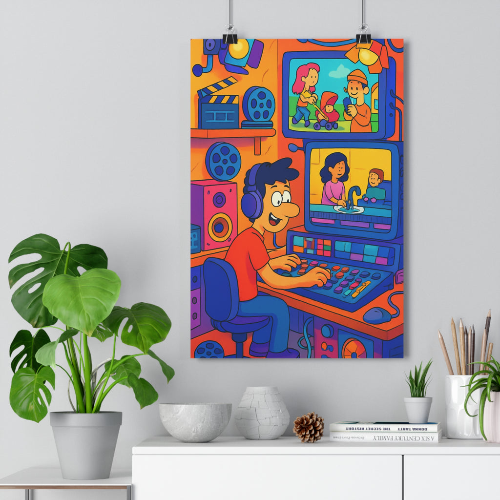 Poster décoratif cartoon créatif coloré bureau joyeux artiste studio mixage audio inspirant dynamique innovant