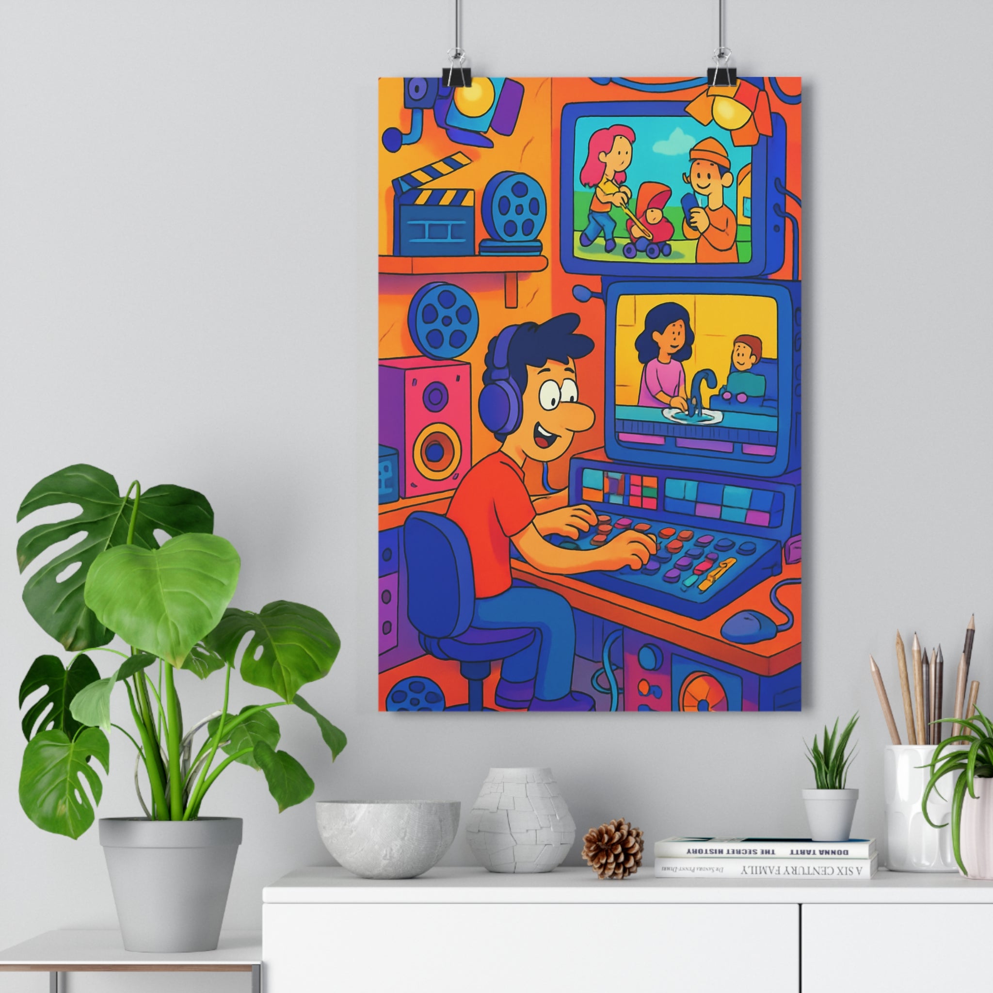 Poster décoratif cartoon créatif coloré bureau joyeux artiste studio mixage audio inspirant dynamique innovant