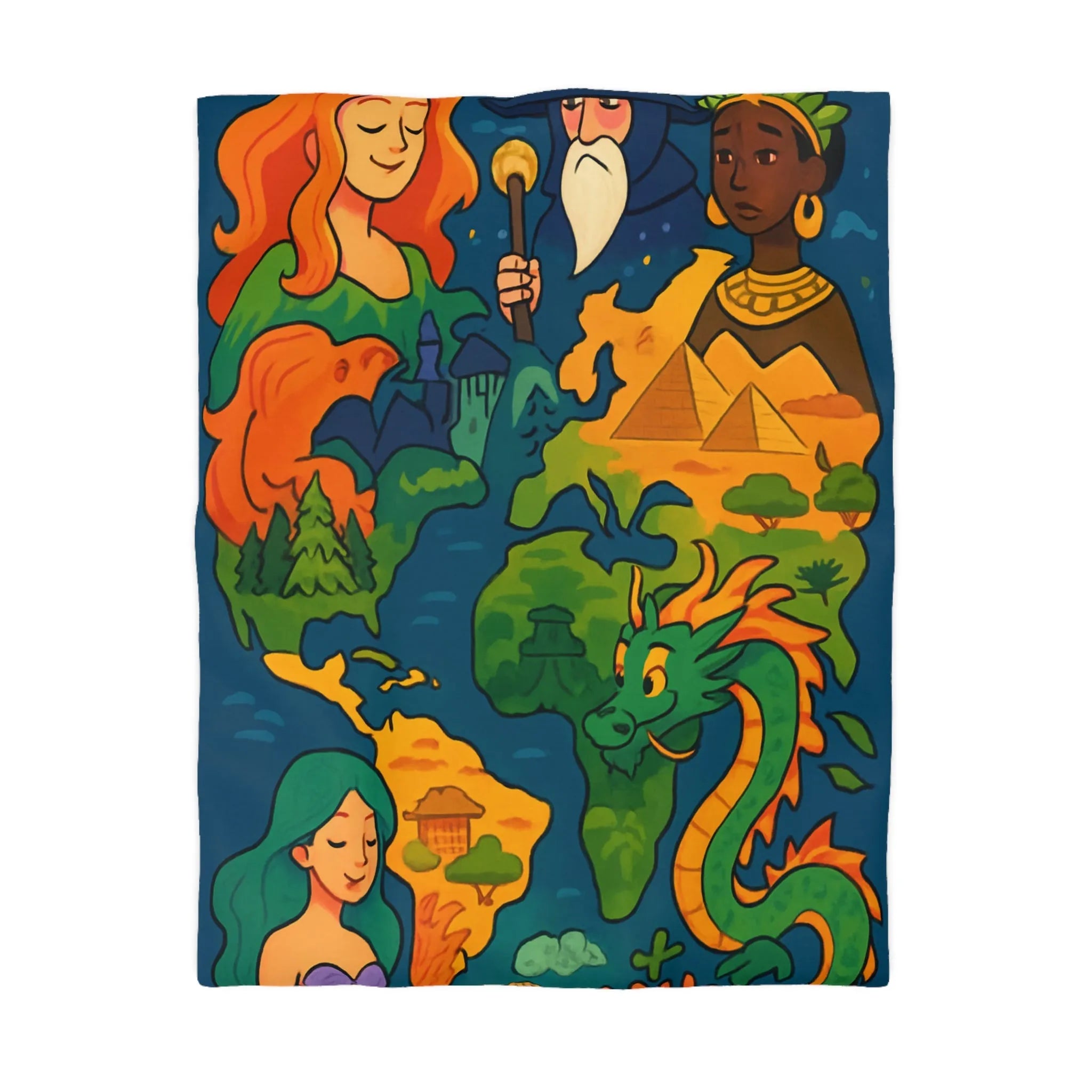 Housse de couette colorée et magique avec motifs de mythes de différentes cultures