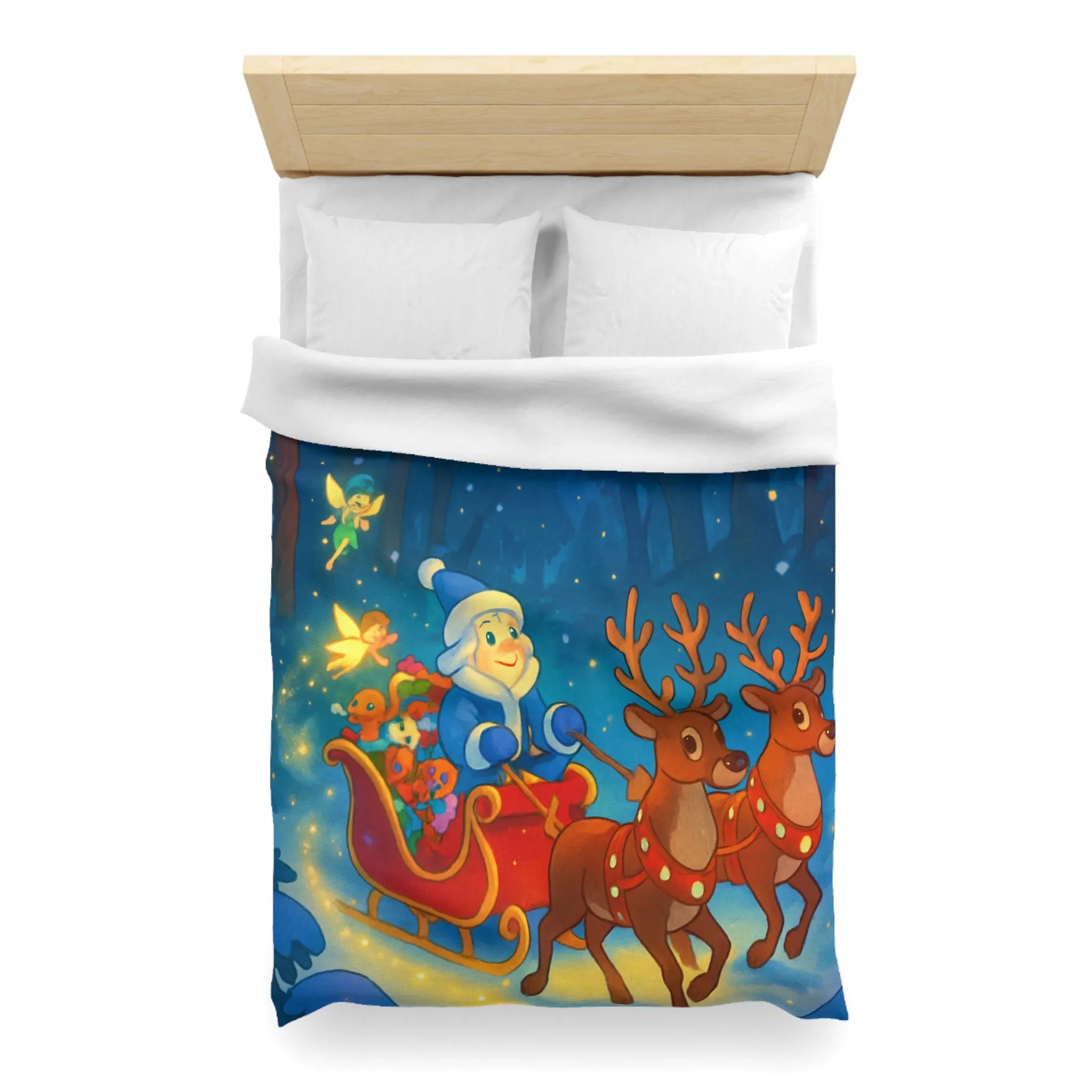 Housse de Couette Enchantée avec Lutin Magique, Fées Lumineuses et Rennes Pétillants dans Forêt