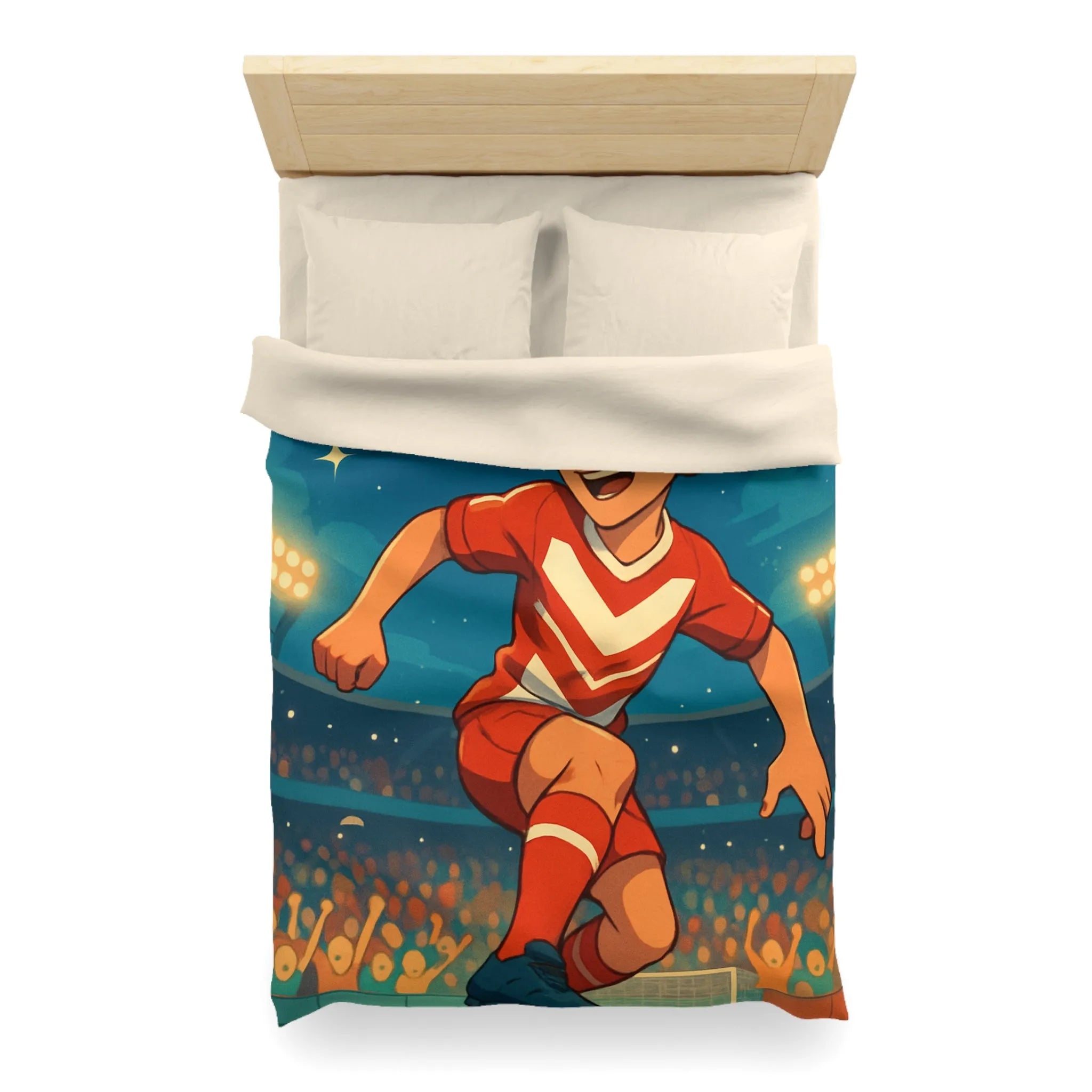 Housse de Couette Enfant Thématique Football avec Joueur et Ballon sous Étoiles Éclatantes