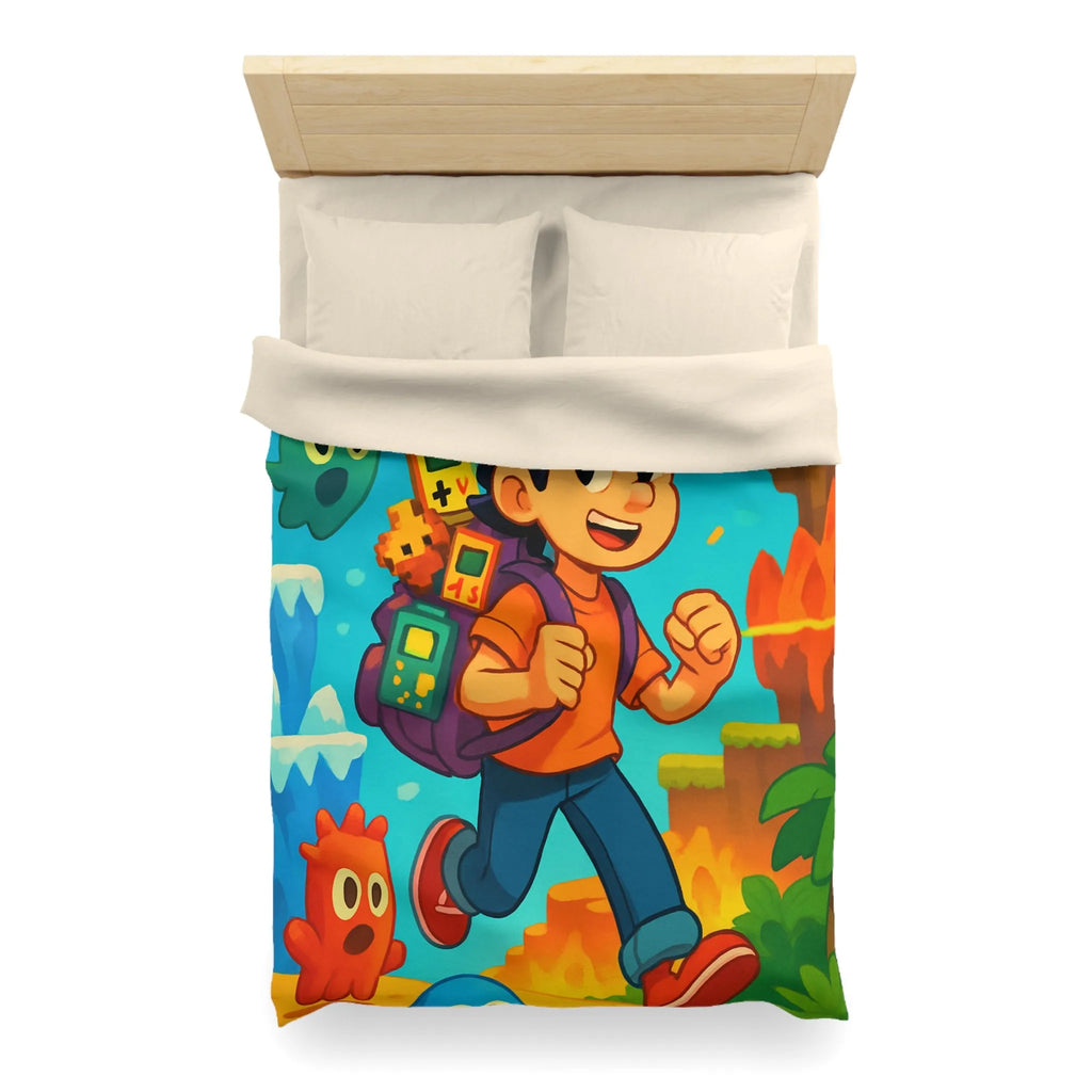 Housse de couette enfant joyeuse au design rétro jeu vidéo couleurs vives