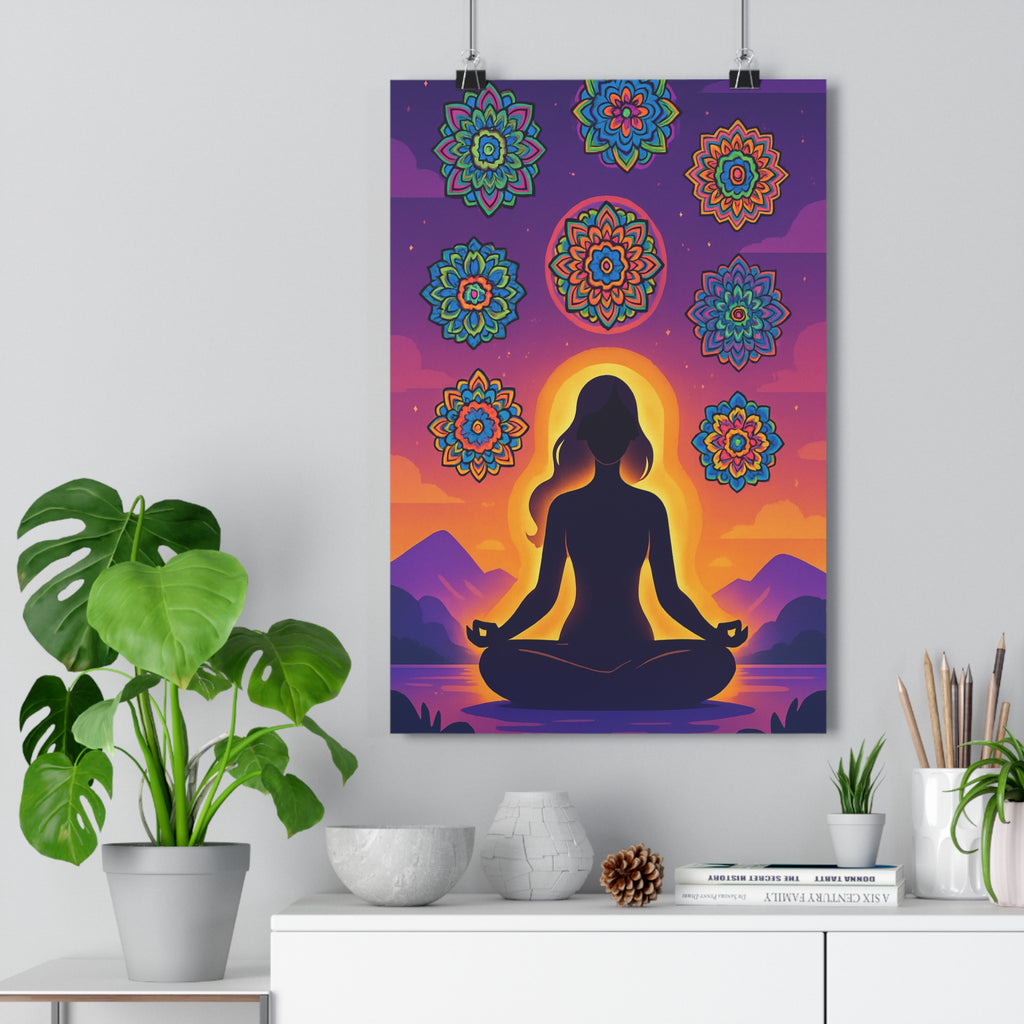 Poster décoratif méditation zen pastel cartoon mandalas apaisant relaxation salon chambre sérénité harmonieux qualité