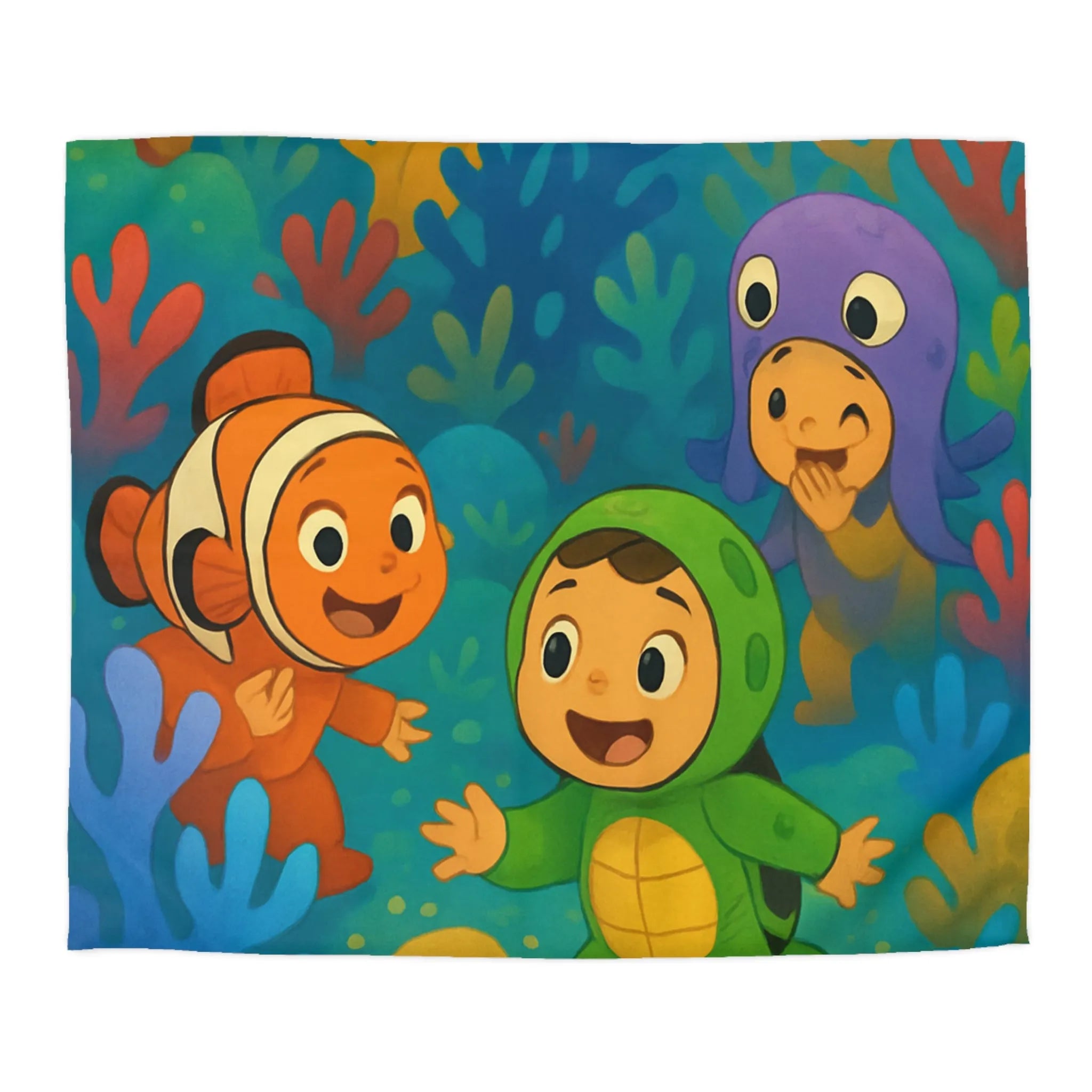 Housse de couette enfant sous-marine avec animaux mignons et corail coloré en illustration