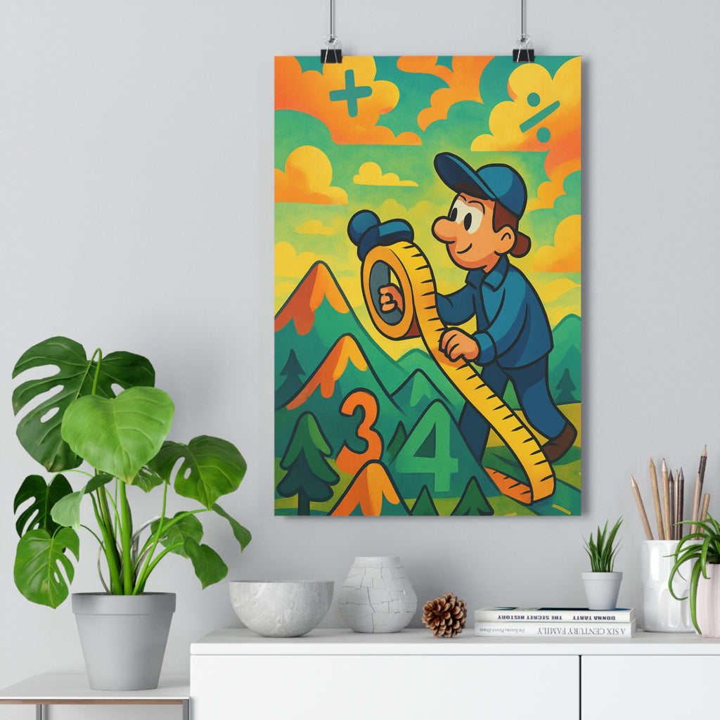 Poster décoratif ludique dessin animé coloré aventure enfant chambre créatif surréaliste montagne géant chiffres