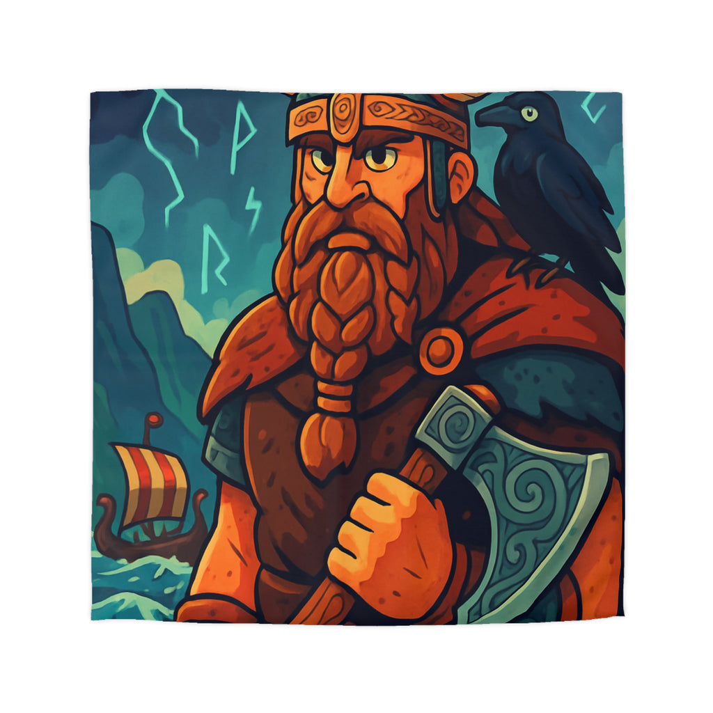 Housse de Couette Viking Épique avec Corbeau Mystique et Mer Orageuse Nordique