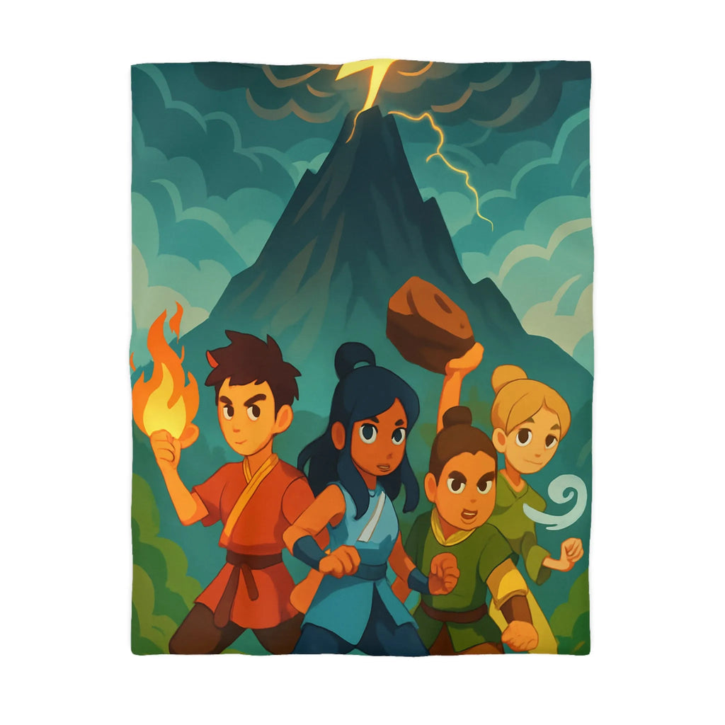 Housse de Couette Imprimée Éléments Naturels Montagne Tempétueuse pour Chambre d'Aventurier