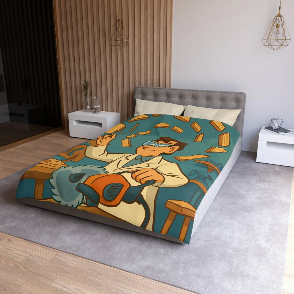 Housse de couette avec design créatif de menuiserie en style rétro et ludique