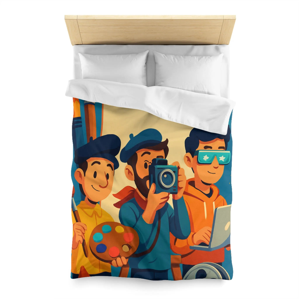 Housse de couette colorée avec artistes créatifs et style cartoon pour chambre moderne