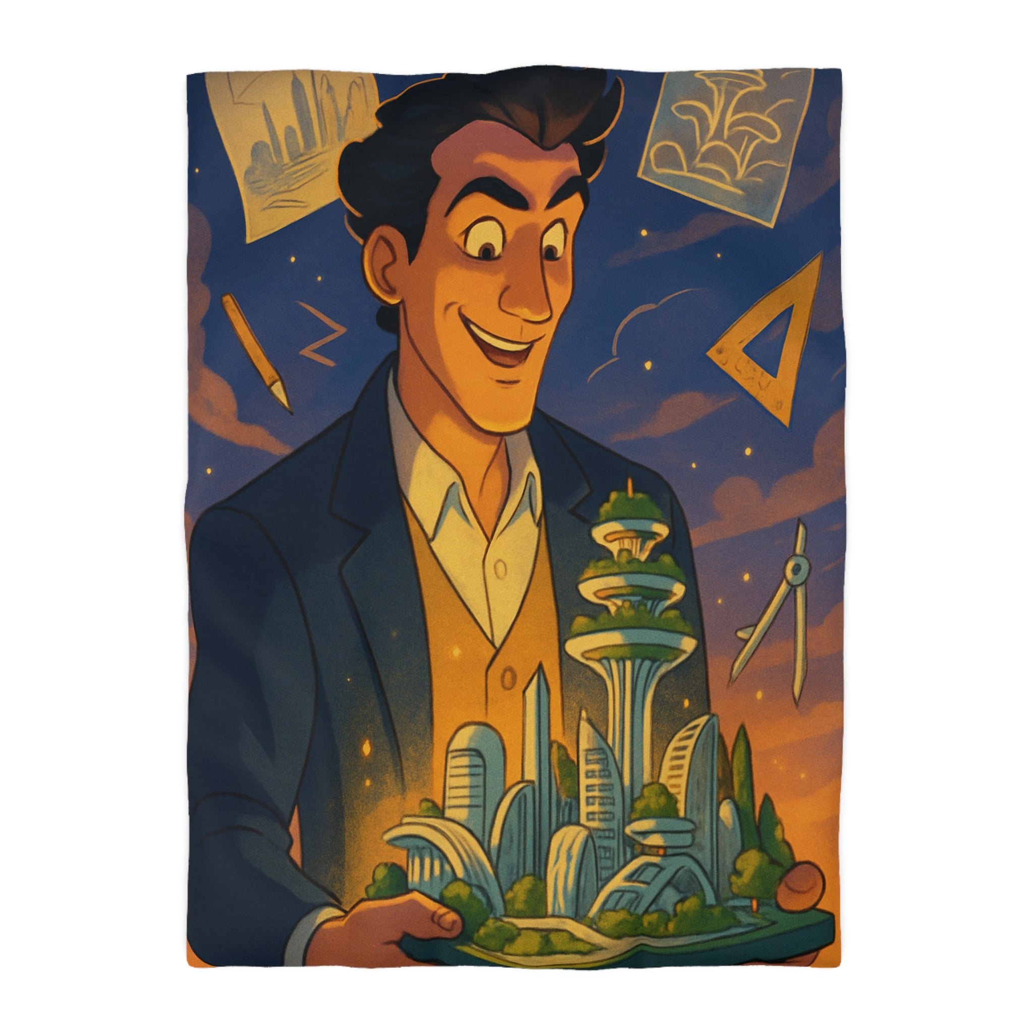 Housse de couette urbaine avec design futuriste, ambiance artistique et couleurs somptueuses