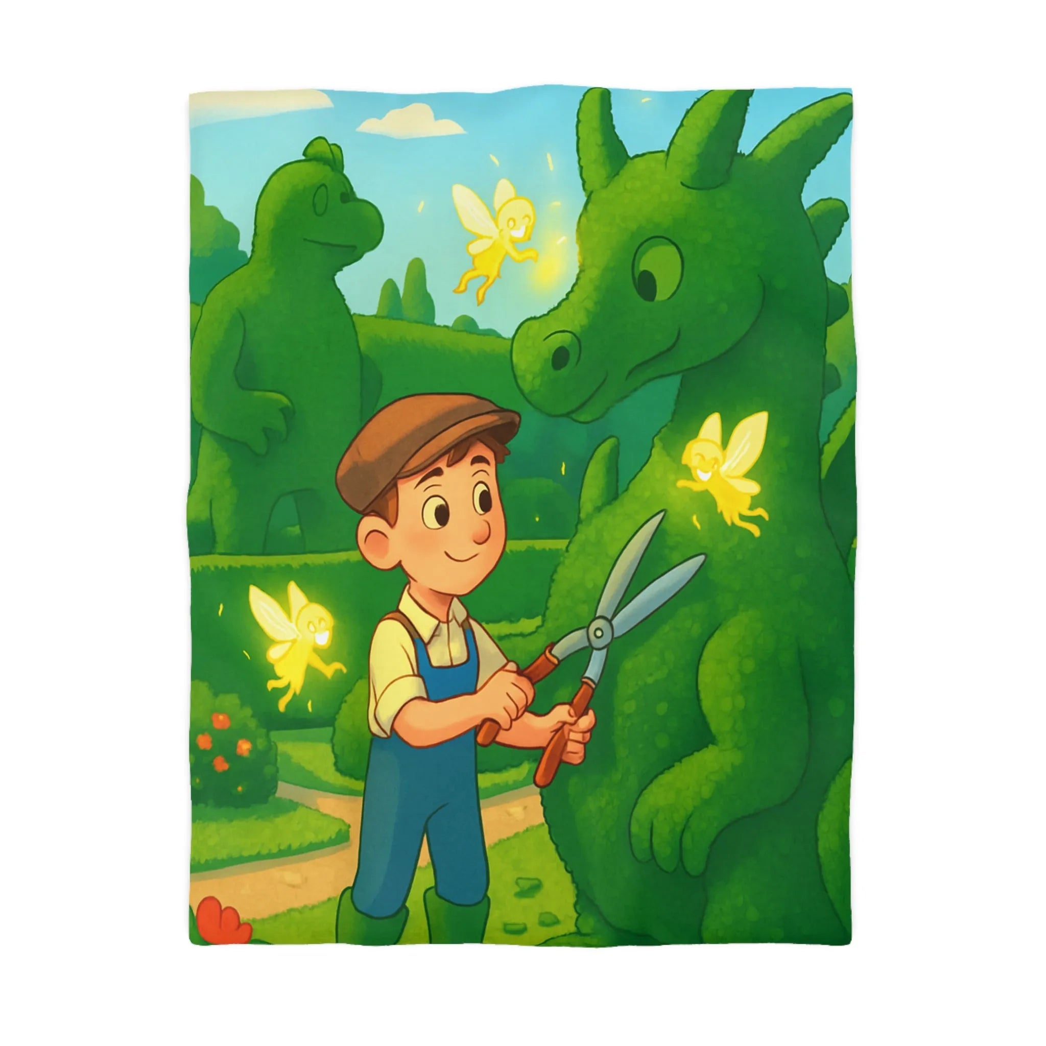 Housse de couette enfant dragon féérique avec jardin, verdure et ambiance magique naturelle