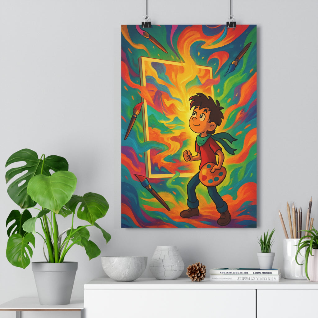 Poster décoratif surréaliste magique garçon chambre enfant créatif bleu orange vert cartoon inspirant format
