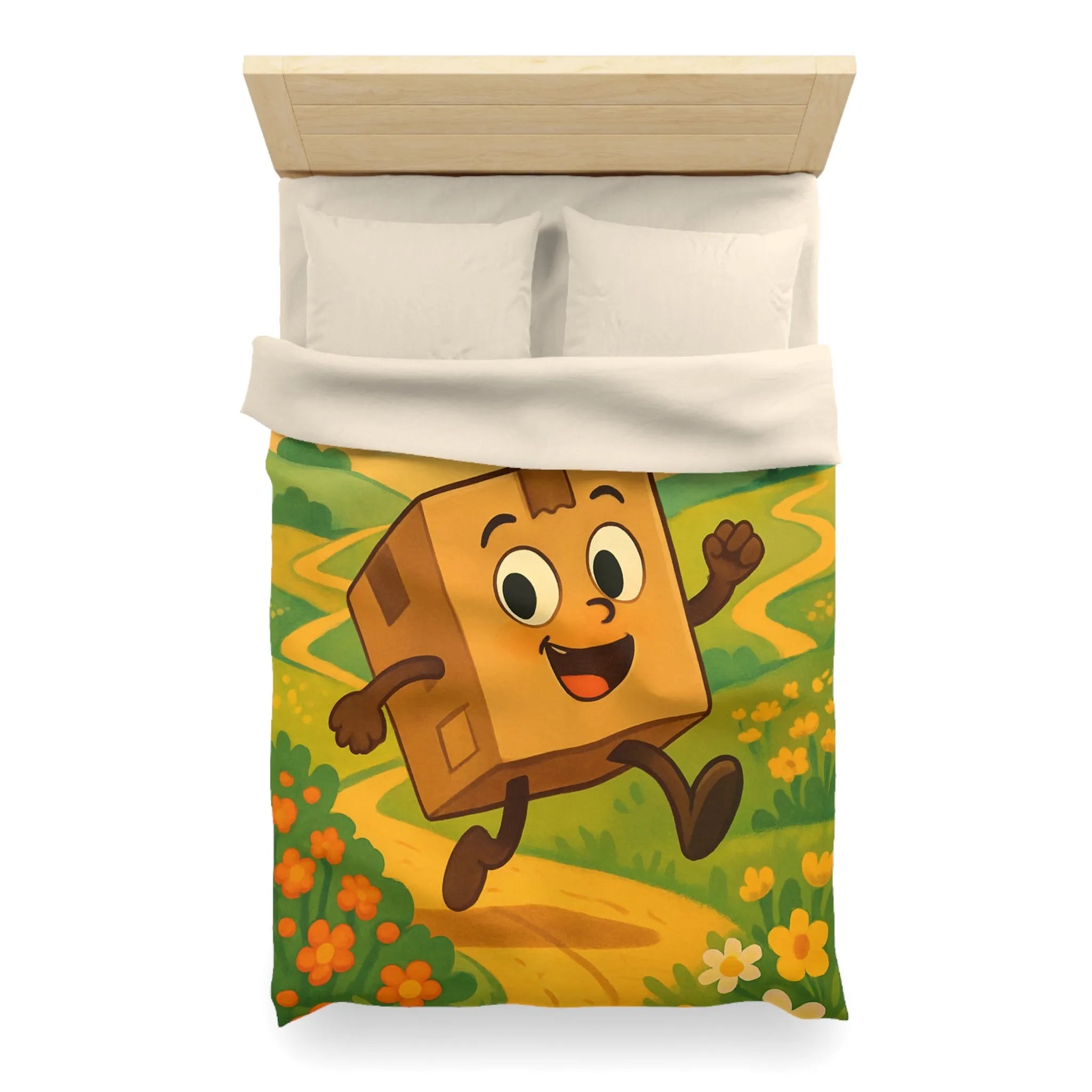 Housse de couette joyeuse avec paysage printanier et boîte sautillante amicale