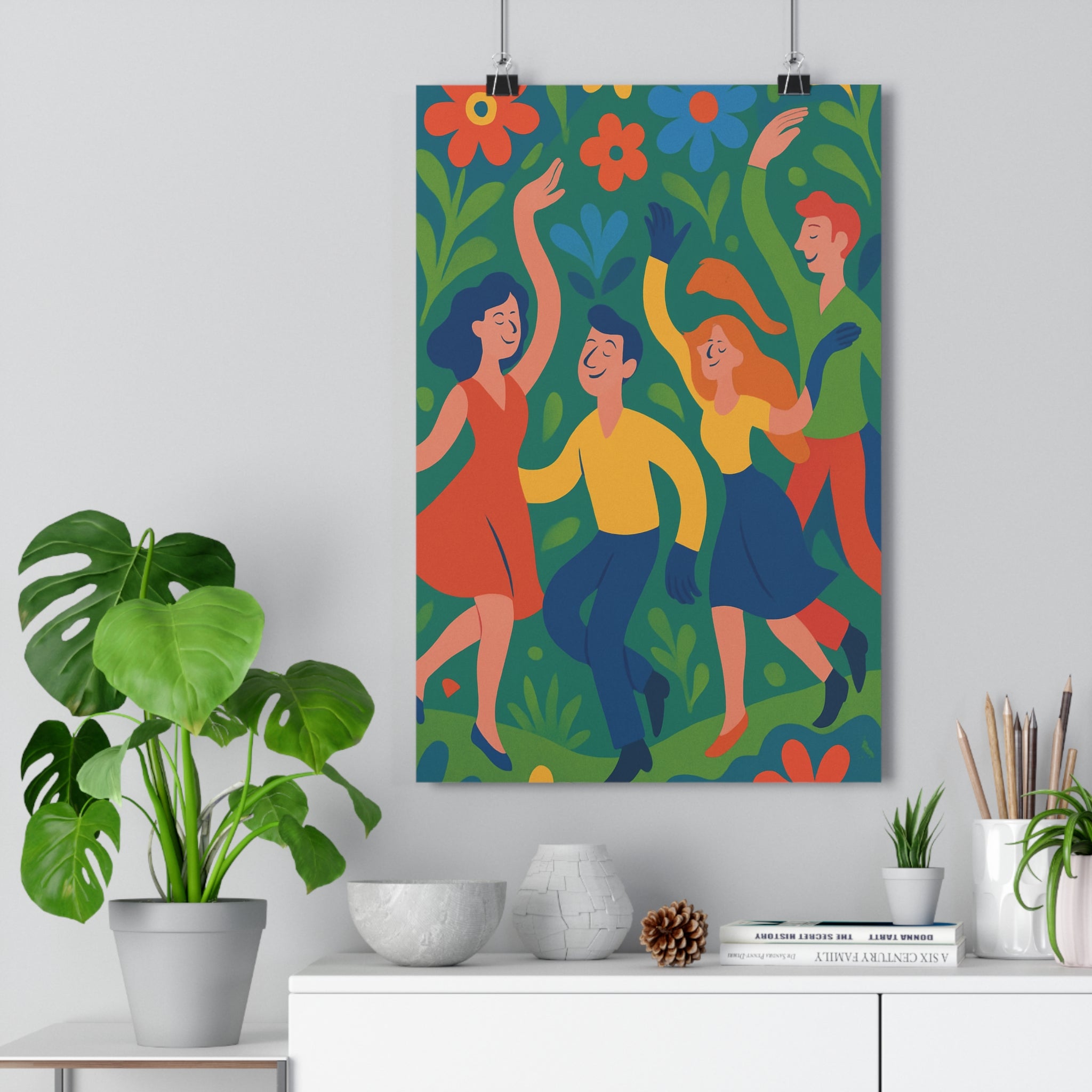 Poster décoratif joyeux cartoon fleurs rouge bleu vert jaune salon chambre ambiance moderne qualité