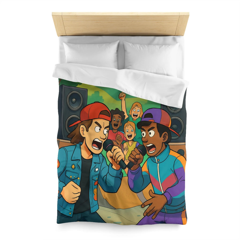 Housse de couette colorée style urbain avec jeunes en compétition de rap animée
