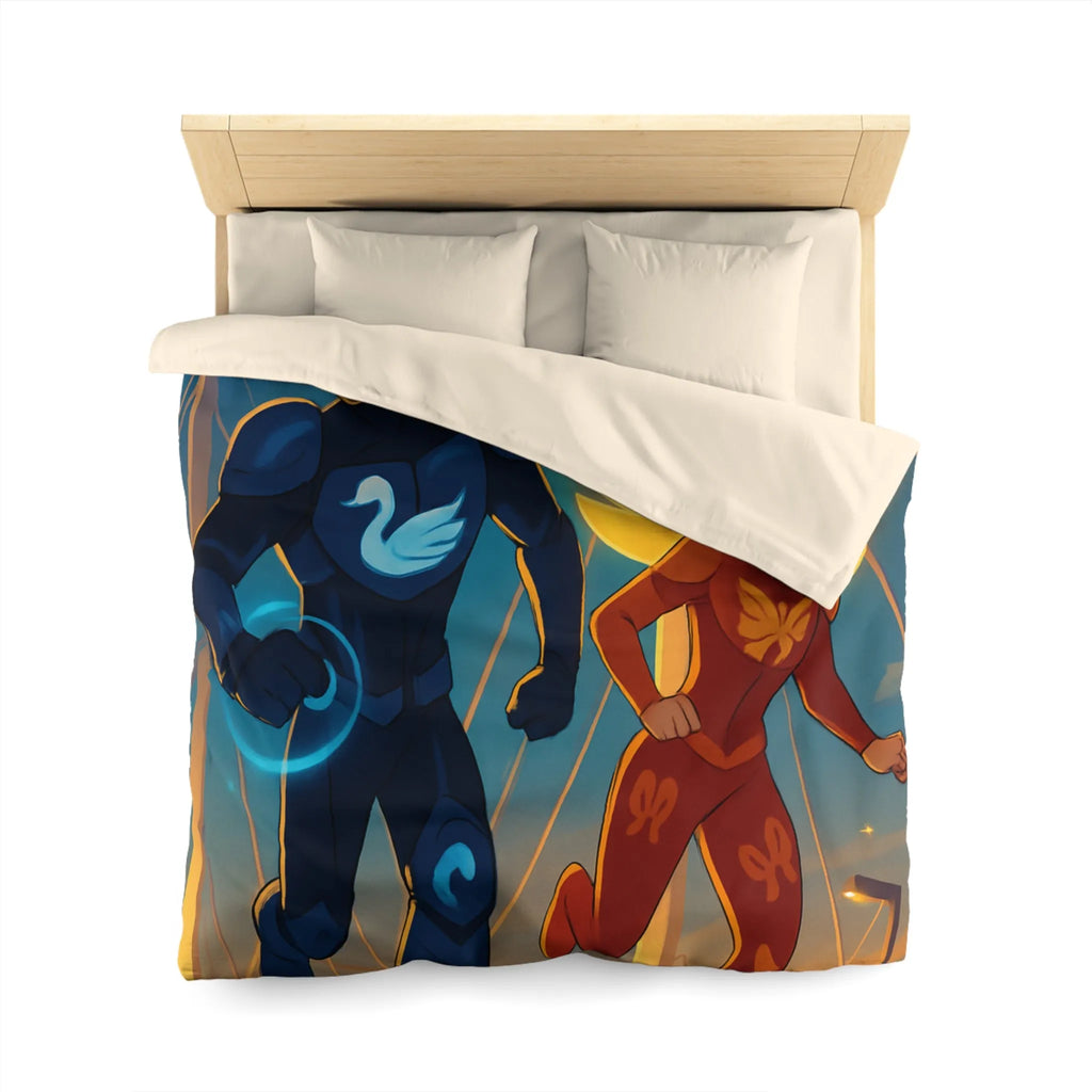 Housse de Couette Avec Héros Masqués et Ville au Crépuscule pour Chambre Enfant