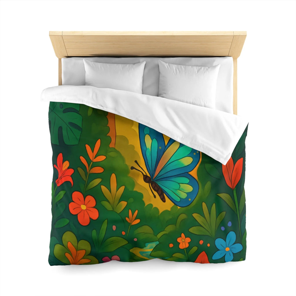 Housse de Couette avec Papillon et Jungle Colorée pour Chambre Enfant Éclatante Nature