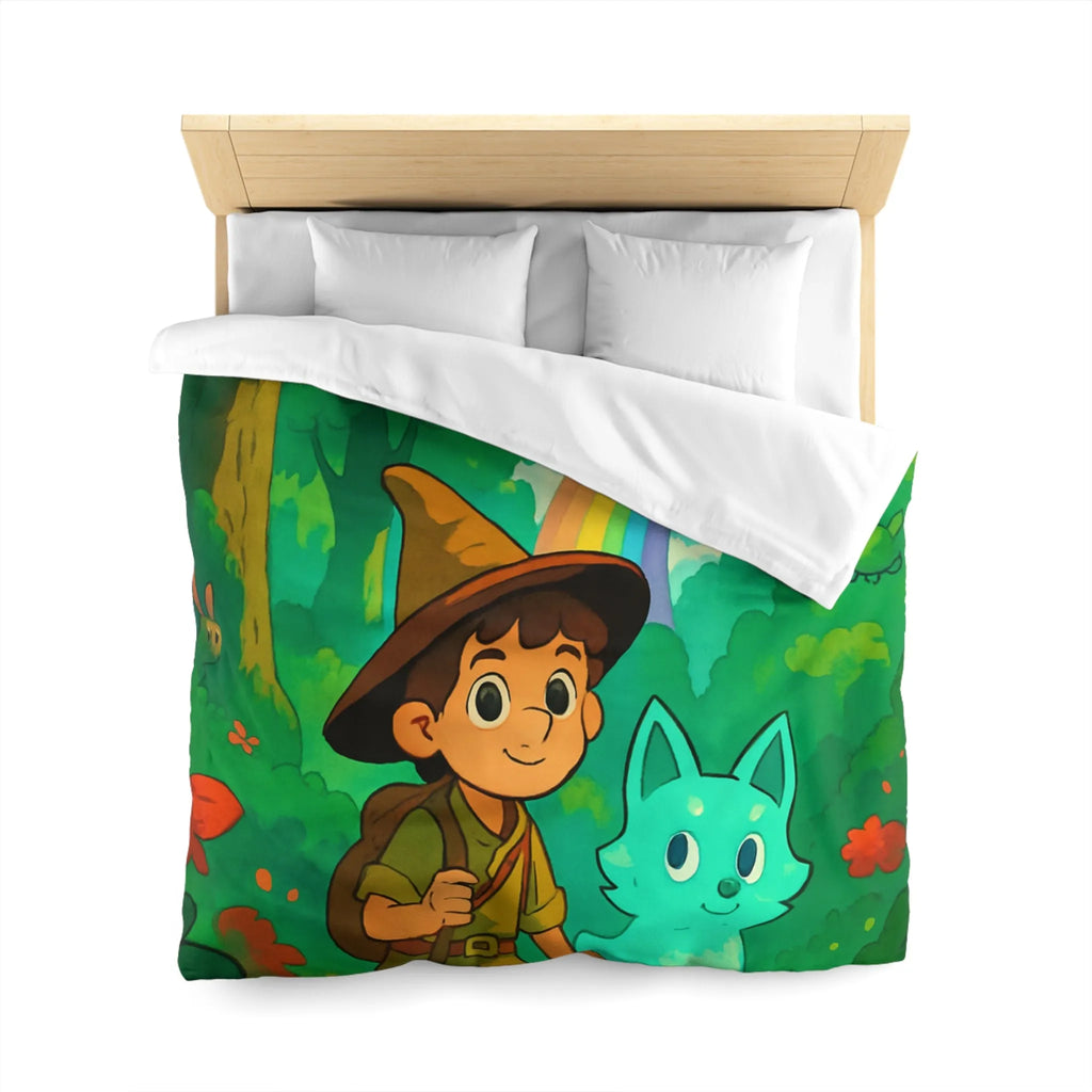 Housse de Couette Enfant avec Petit Sorcier et Animal Magique sous Arc-en-ciel