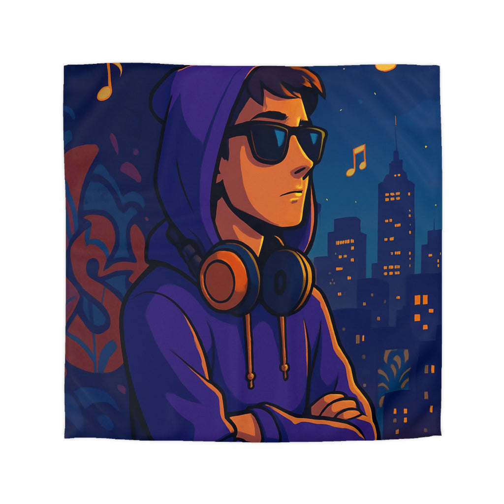 Housse de Couette Style Urbain avec Motifs Musique et Paysage Nocturne Animé