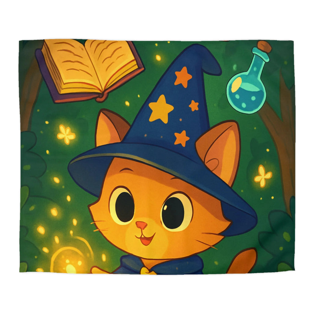Housse de couette magique pour enfants avec chaton sorcier et forêt enchantée