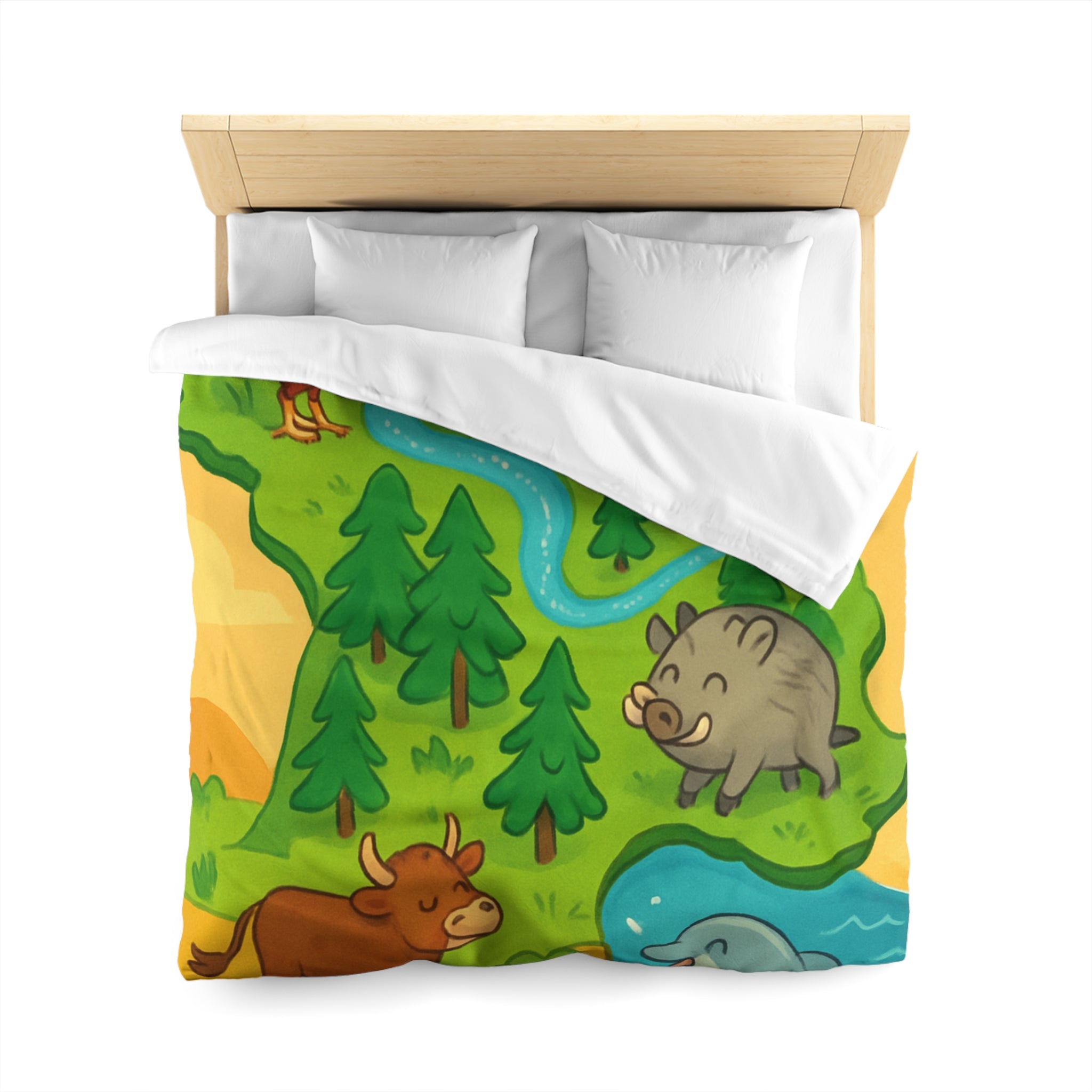 Housse de couette pour enfant avec animaux et paysage de France ludique et coloré