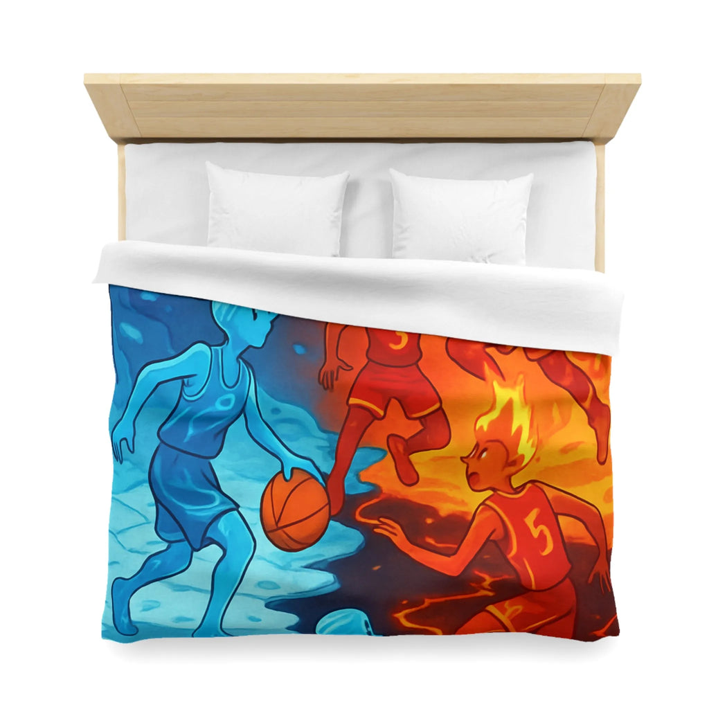Housse de couette avec design artistique de basketball feu et glace spectaculaire