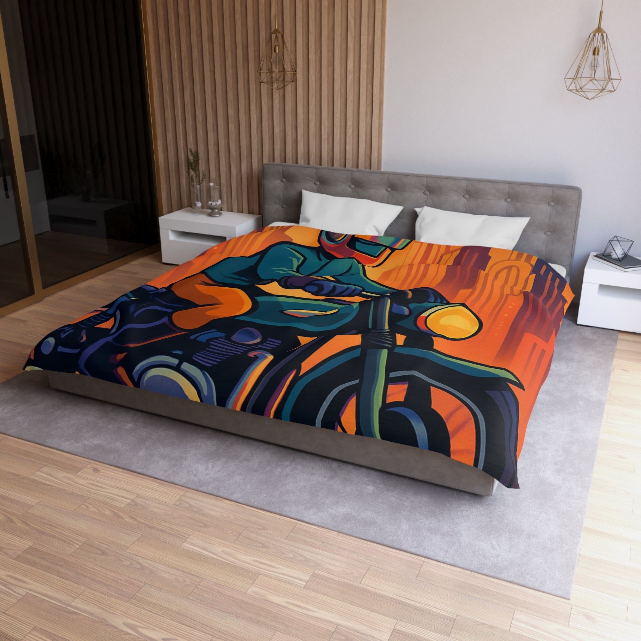 Housse de couette moto rétro vintage pour chambre style urbain moderne et audacieux